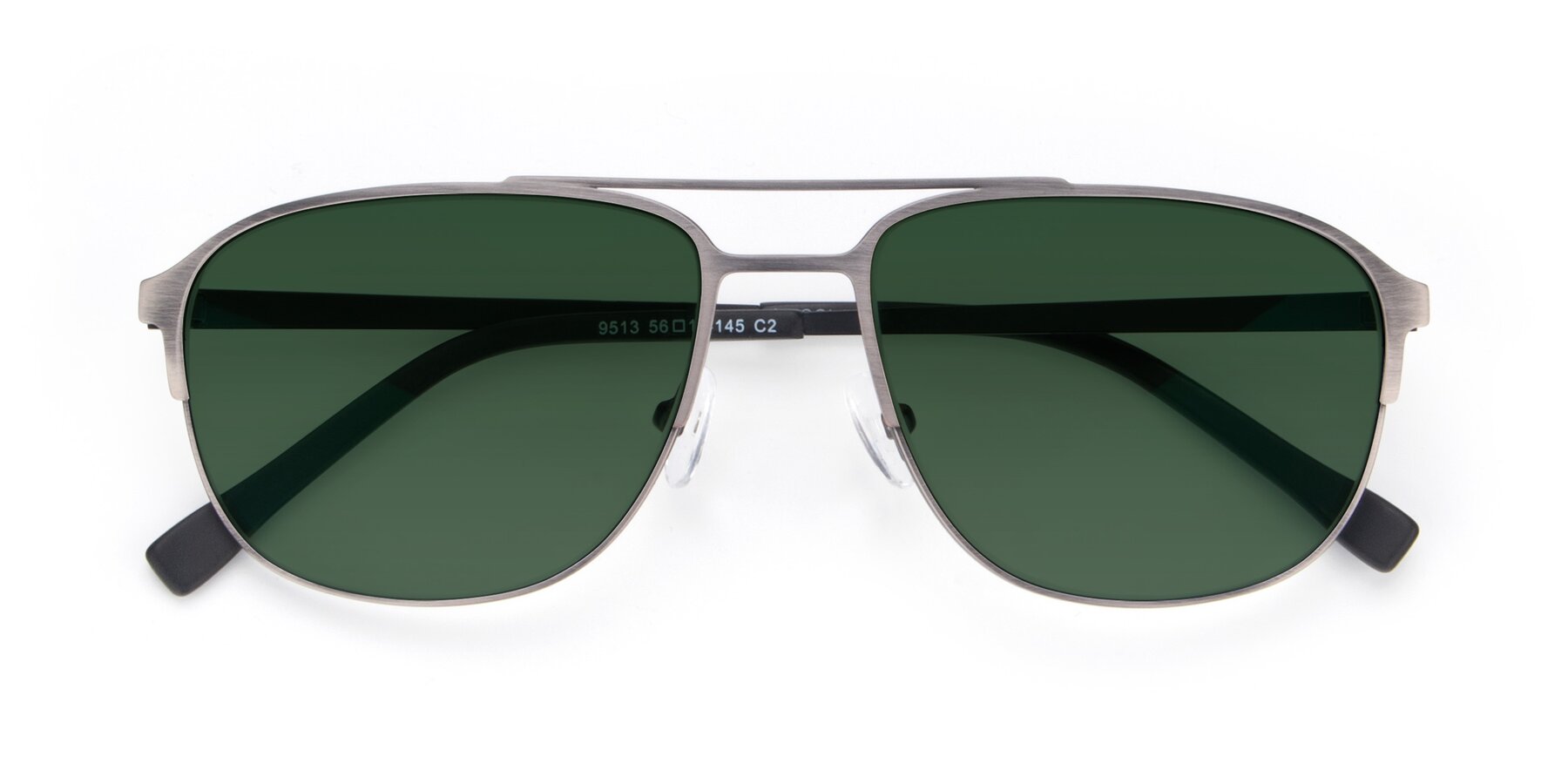 Folded Front of 9513 in Antique Silver with Green Tinted Lenses