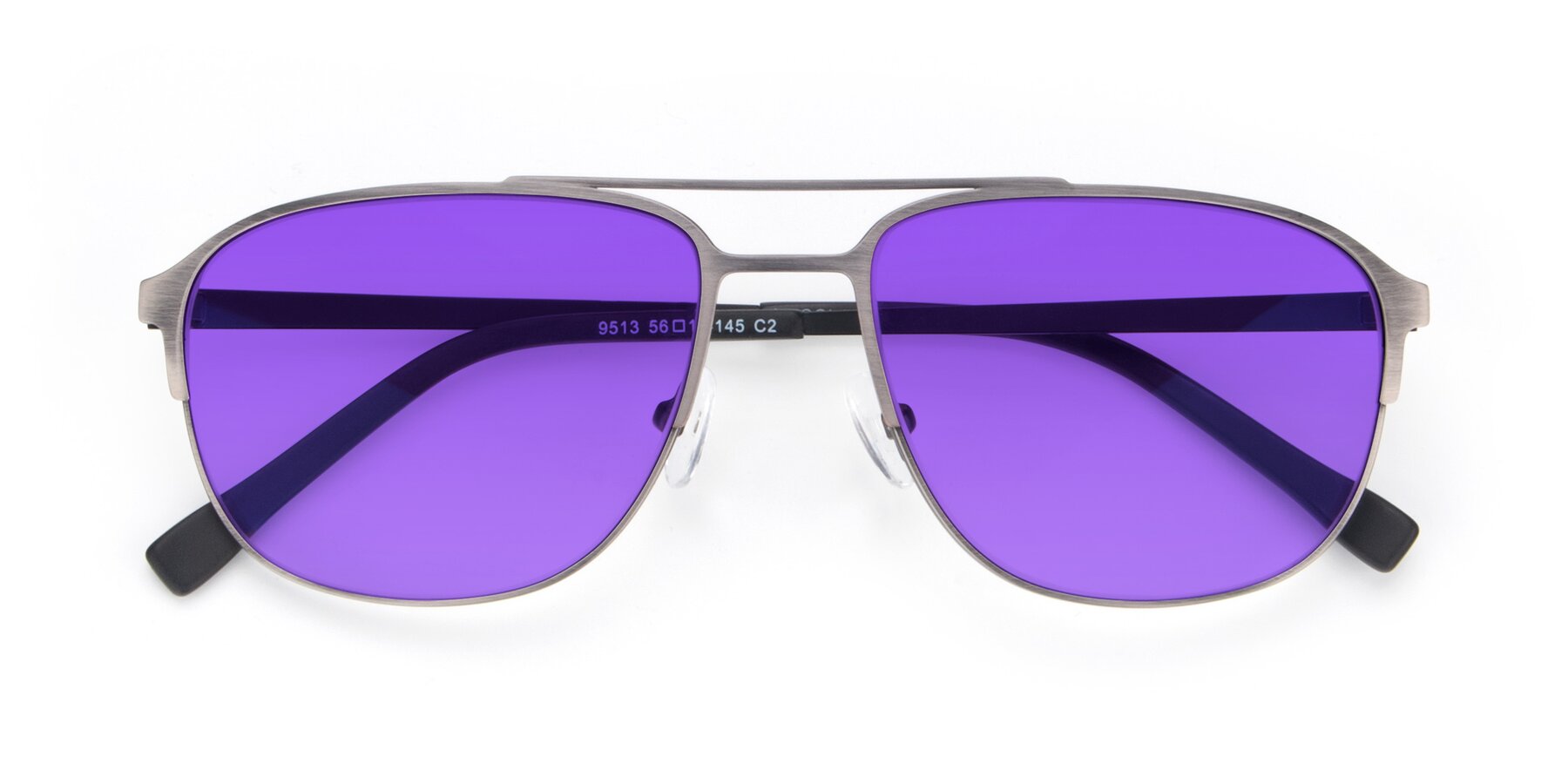 Folded Front of 9513 in Antique Silver with Purple Tinted Lenses