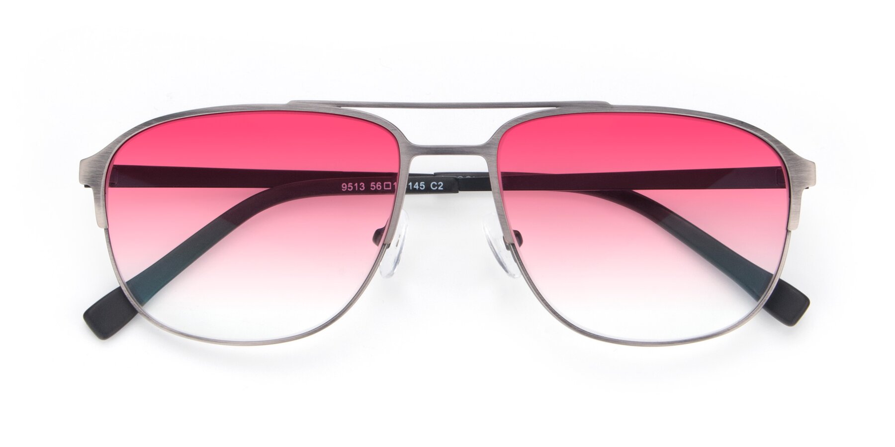 Folded Front of 9513 in Antique Silver with Pink Gradient Lenses