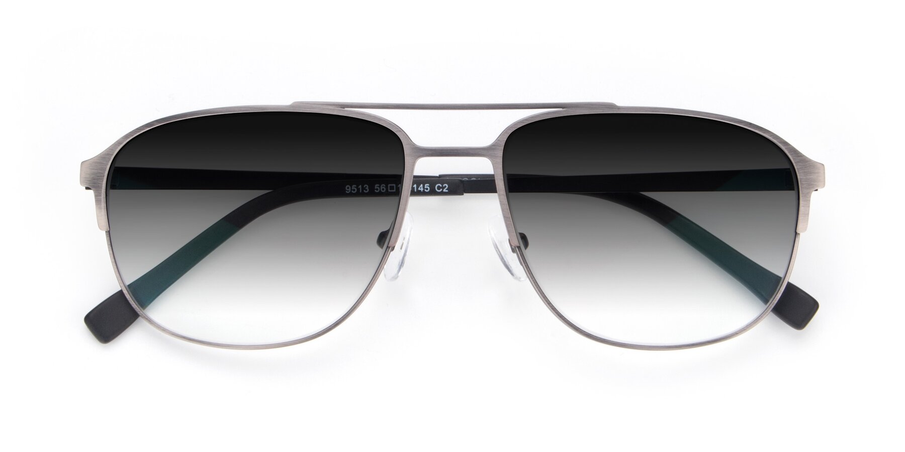 Folded Front of 9513 in Antique Silver with Gray Gradient Lenses