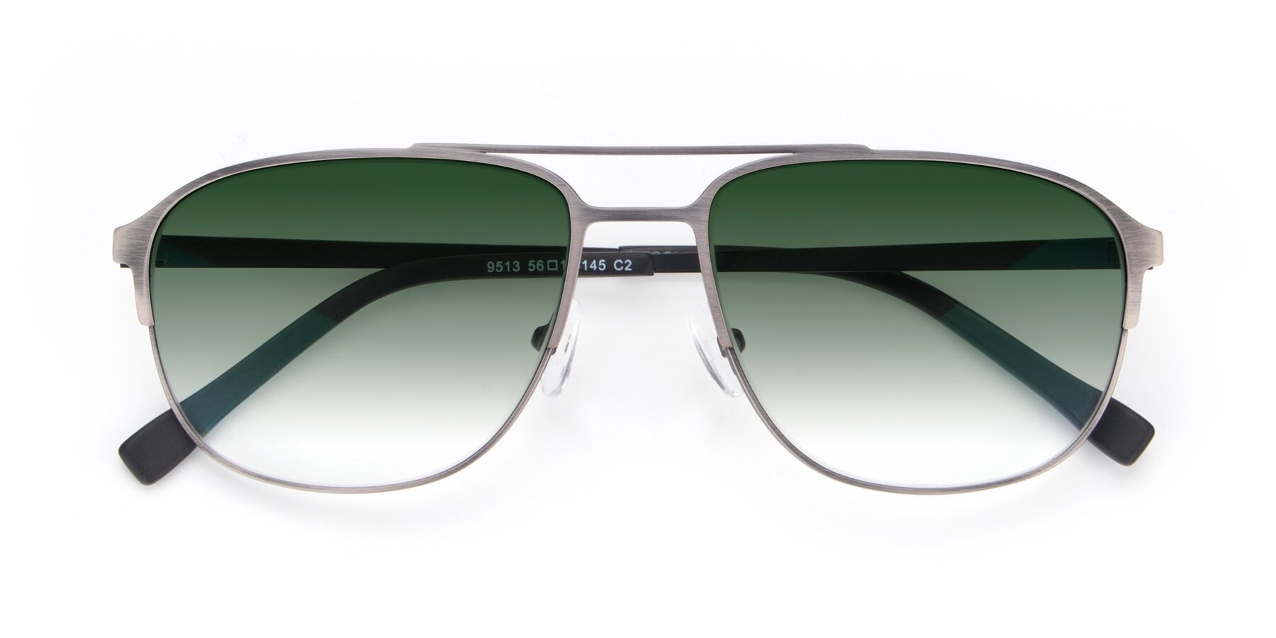 Folded Front of 9513 in Antique Silver with Green Gradient Lenses