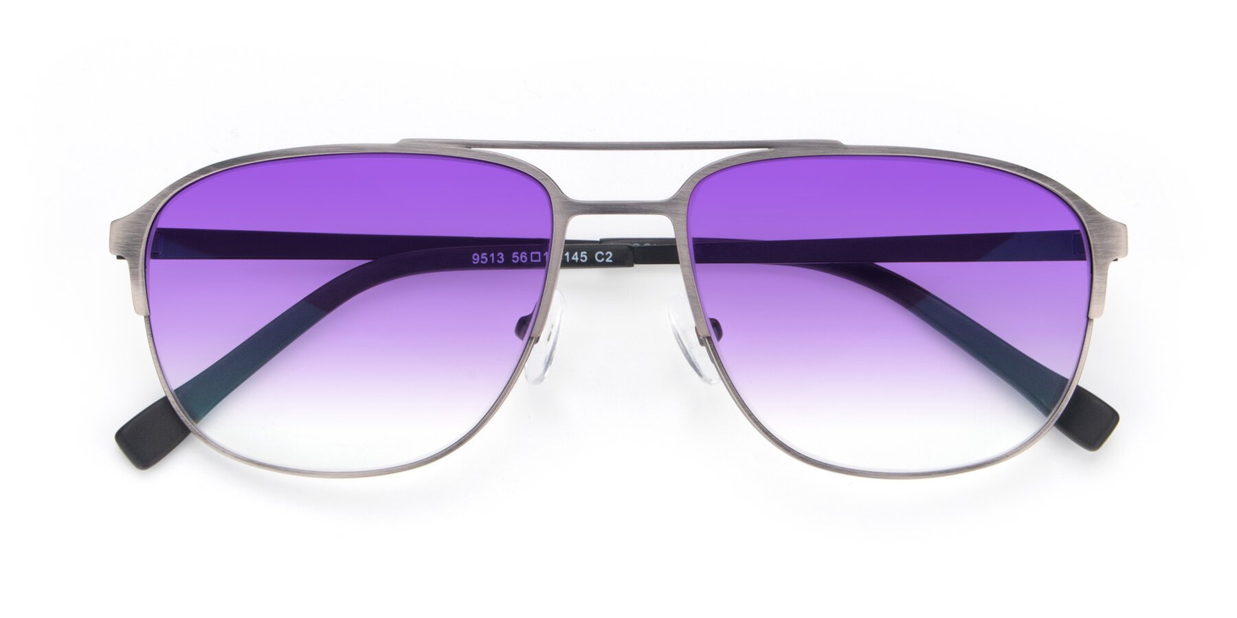 Folded Front of 9513 in Antique Silver with Purple Gradient Lenses