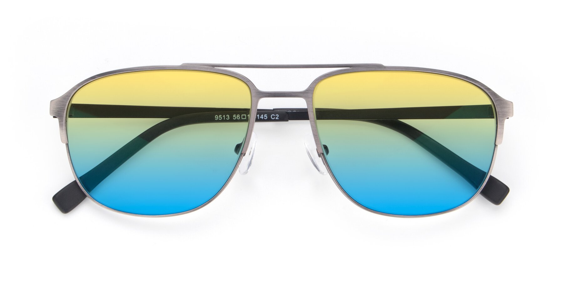 Folded Front of 9513 in Antique Silver with Yellow / Blue Gradient Lenses