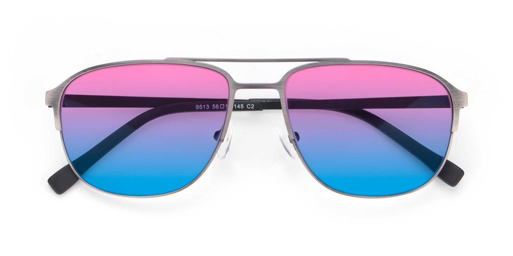 Folded Front of 9513 in Antique Silver with Pink / Blue Gradient Lenses
