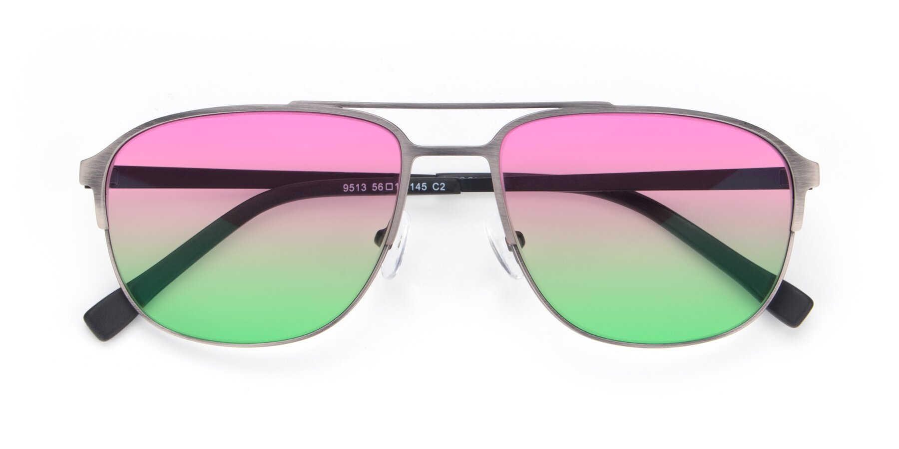 Folded Front of 9513 in Antique Silver with Pink / Green Gradient Lenses
