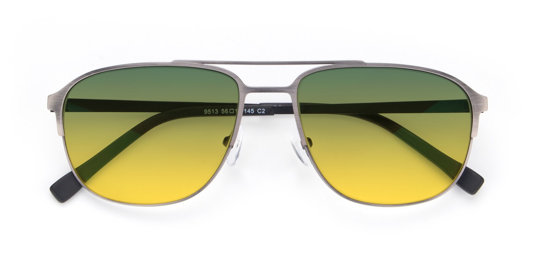 Folded Front of 9513 in Antique Silver with Green / Yellow Gradient Lenses