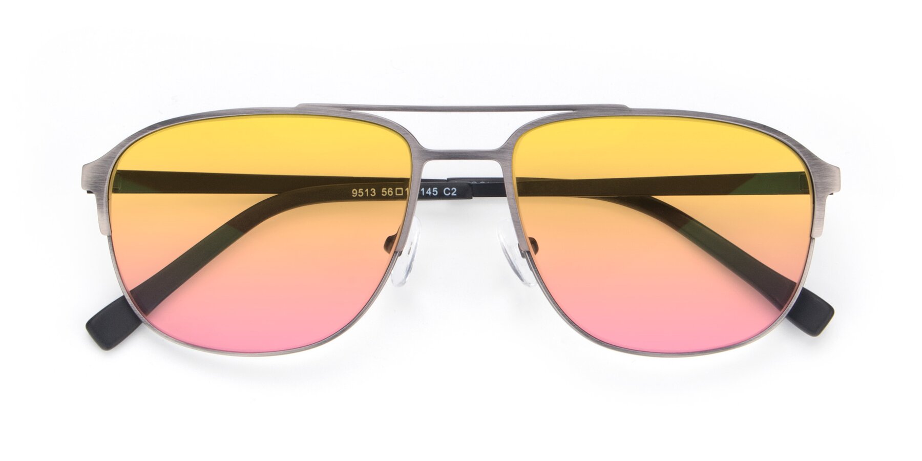 Folded Front of 9513 in Antique Silver with Yellow / Pink Gradient Lenses