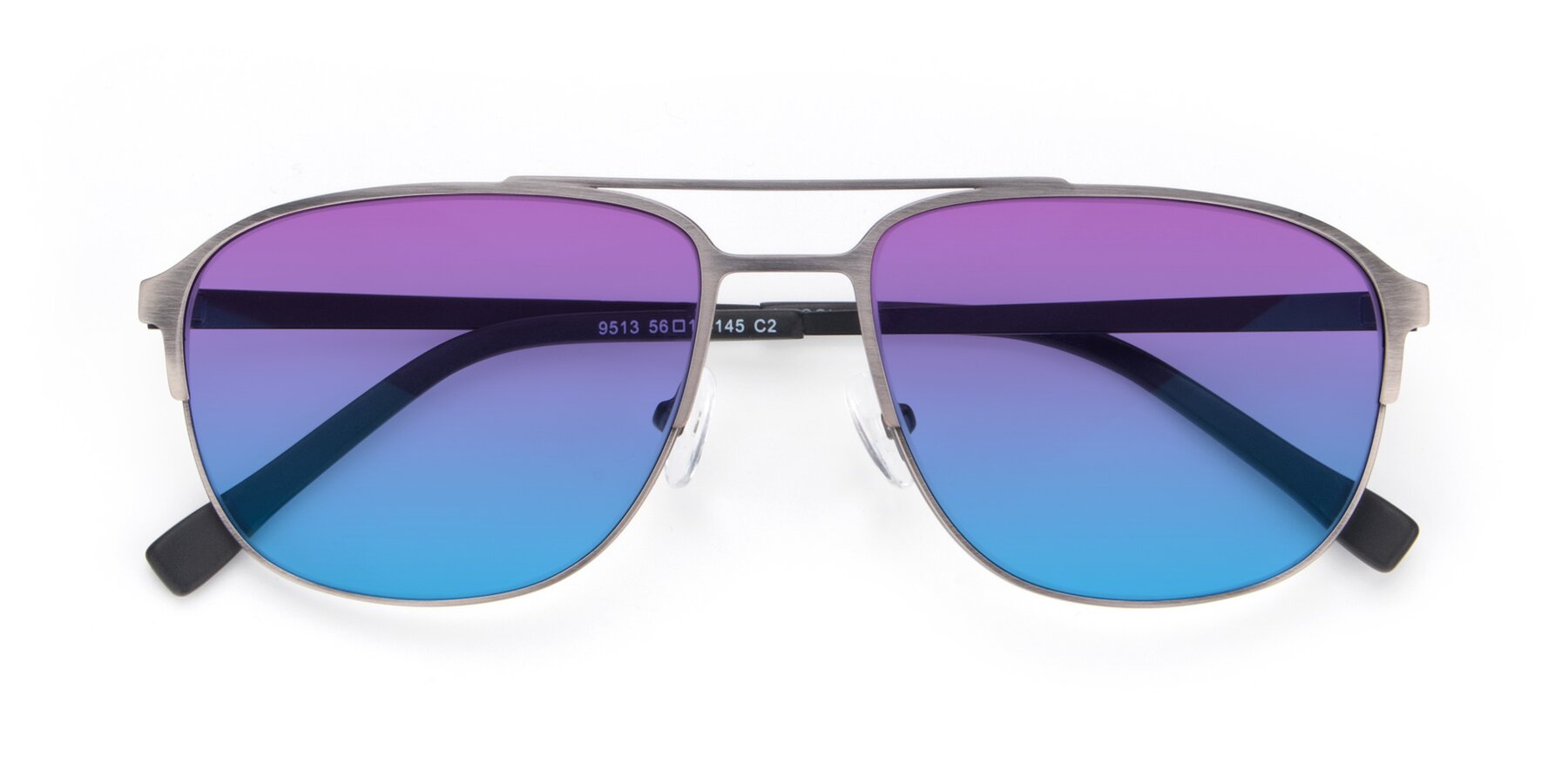 Folded Front of 9513 in Antique Silver with Purple / Blue Gradient Lenses
