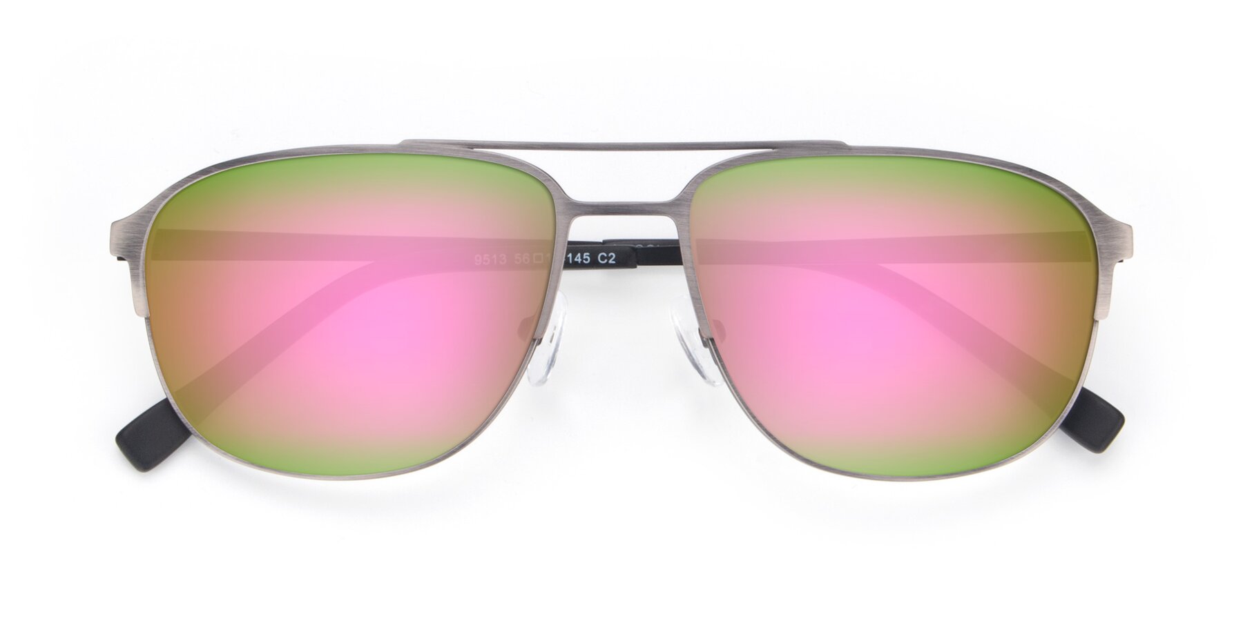 Folded Front of 9513 in Antique Silver with Pink Mirrored Lenses