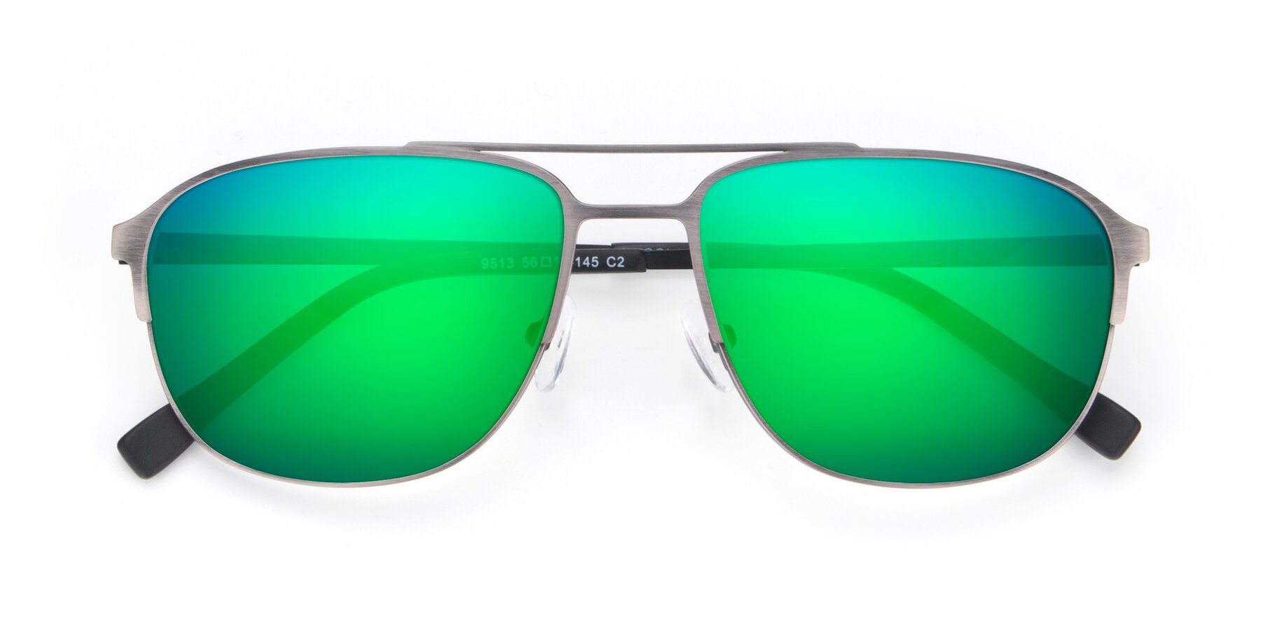 Folded Front of 9513 in Antique Silver with Green Mirrored Lenses