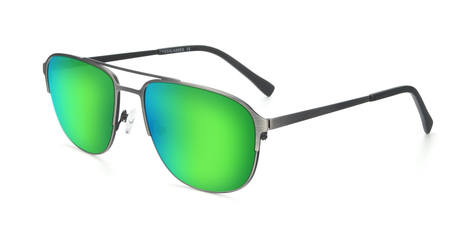 Angle of 9513 in Antique Silver with Green Mirrored Lenses
