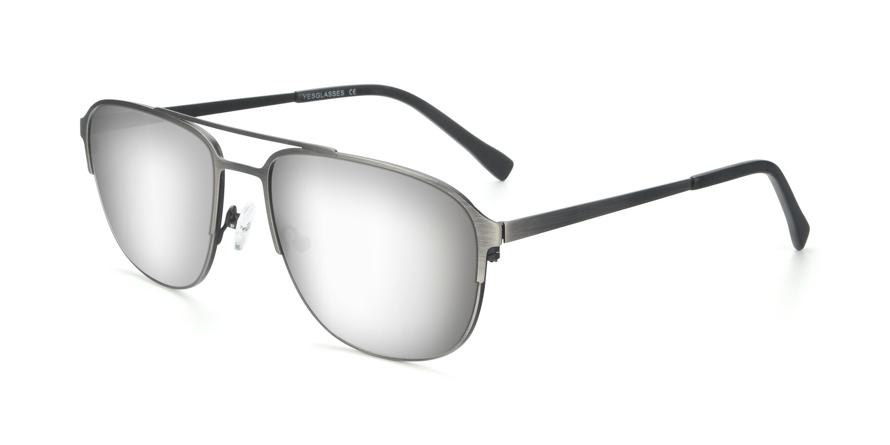 Angle of 9513 in Antique Silver with Silver Mirrored Lenses