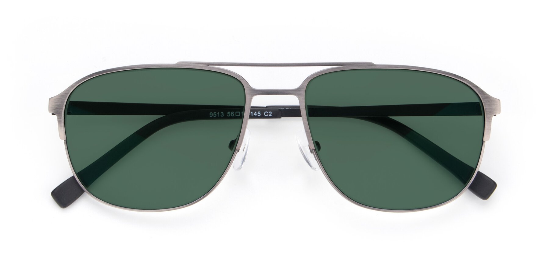 Folded Front of 9513 in Antique Silver with Green Polarized Lenses