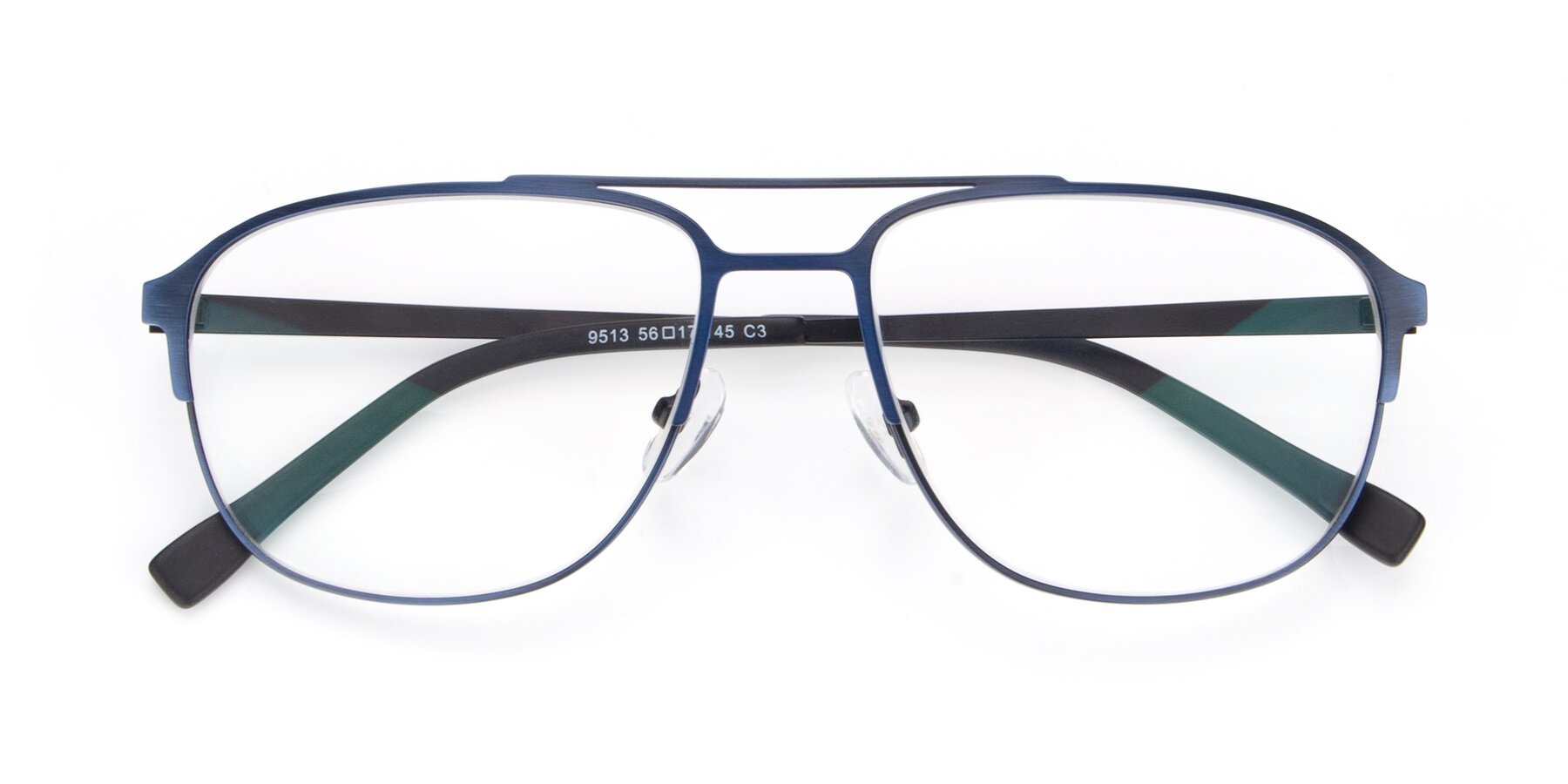 Folded Front of 9513 in Antique Blue with Clear Eyeglass Lenses
