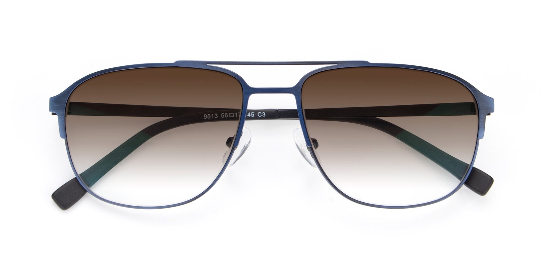 Folded Front of 9513 in Antique Blue with Brown Gradient Lenses