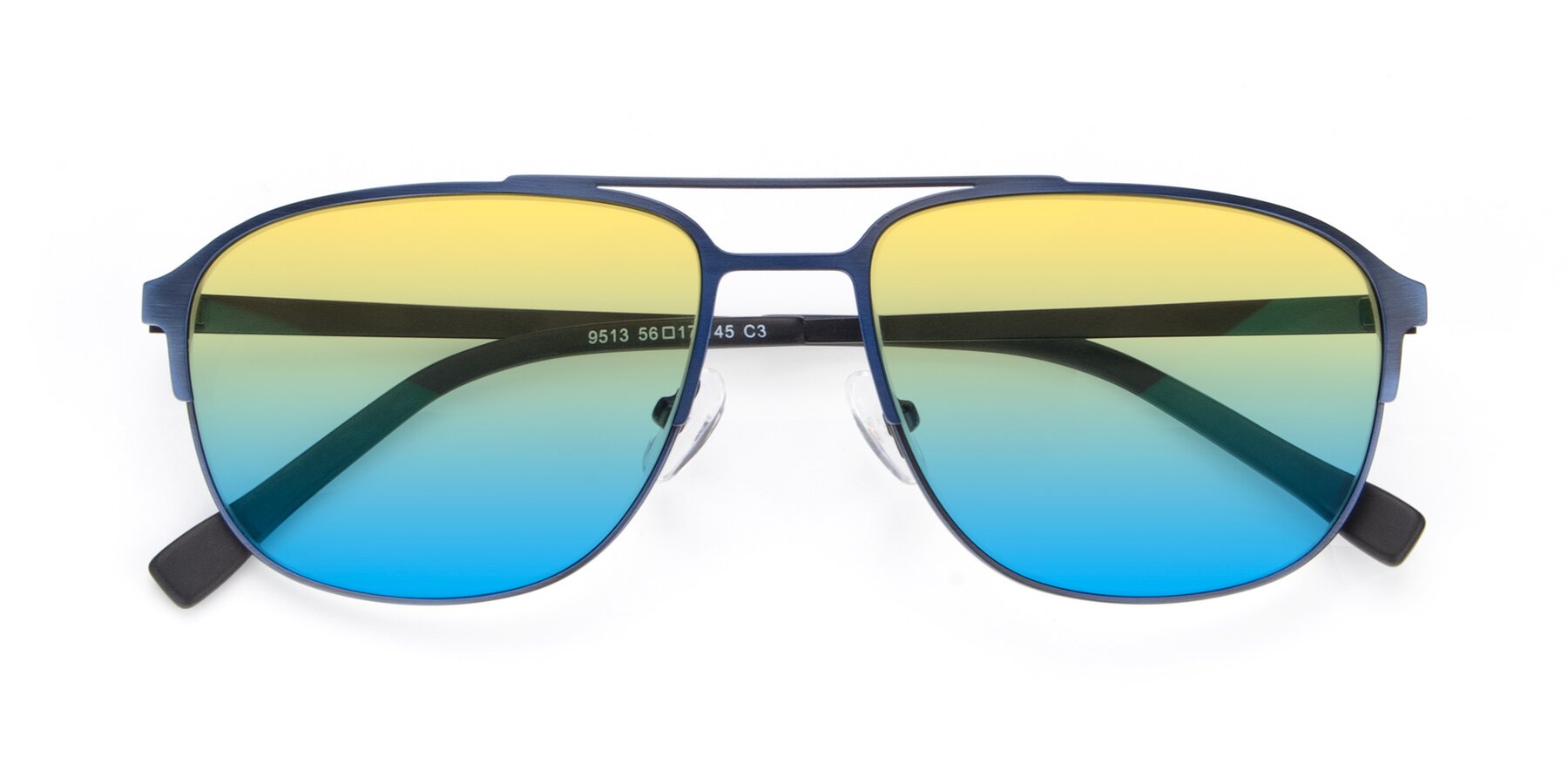 Folded Front of 9513 in Antique Blue with Yellow / Blue Gradient Lenses