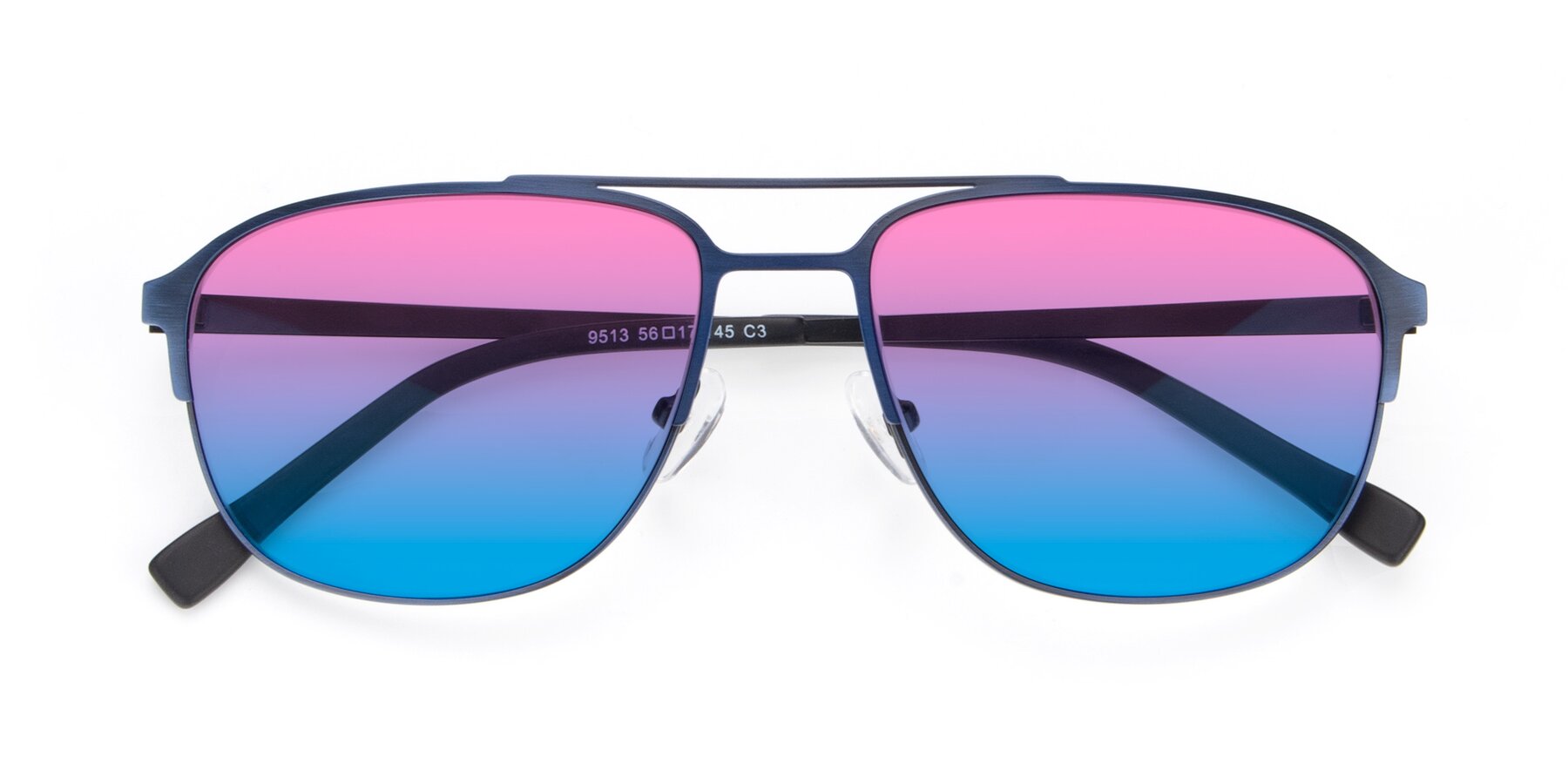 Folded Front of 9513 in Antique Blue with Pink / Blue Gradient Lenses