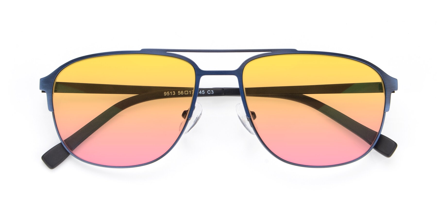 Folded Front of 9513 in Antique Blue with Yellow / Pink Gradient Lenses
