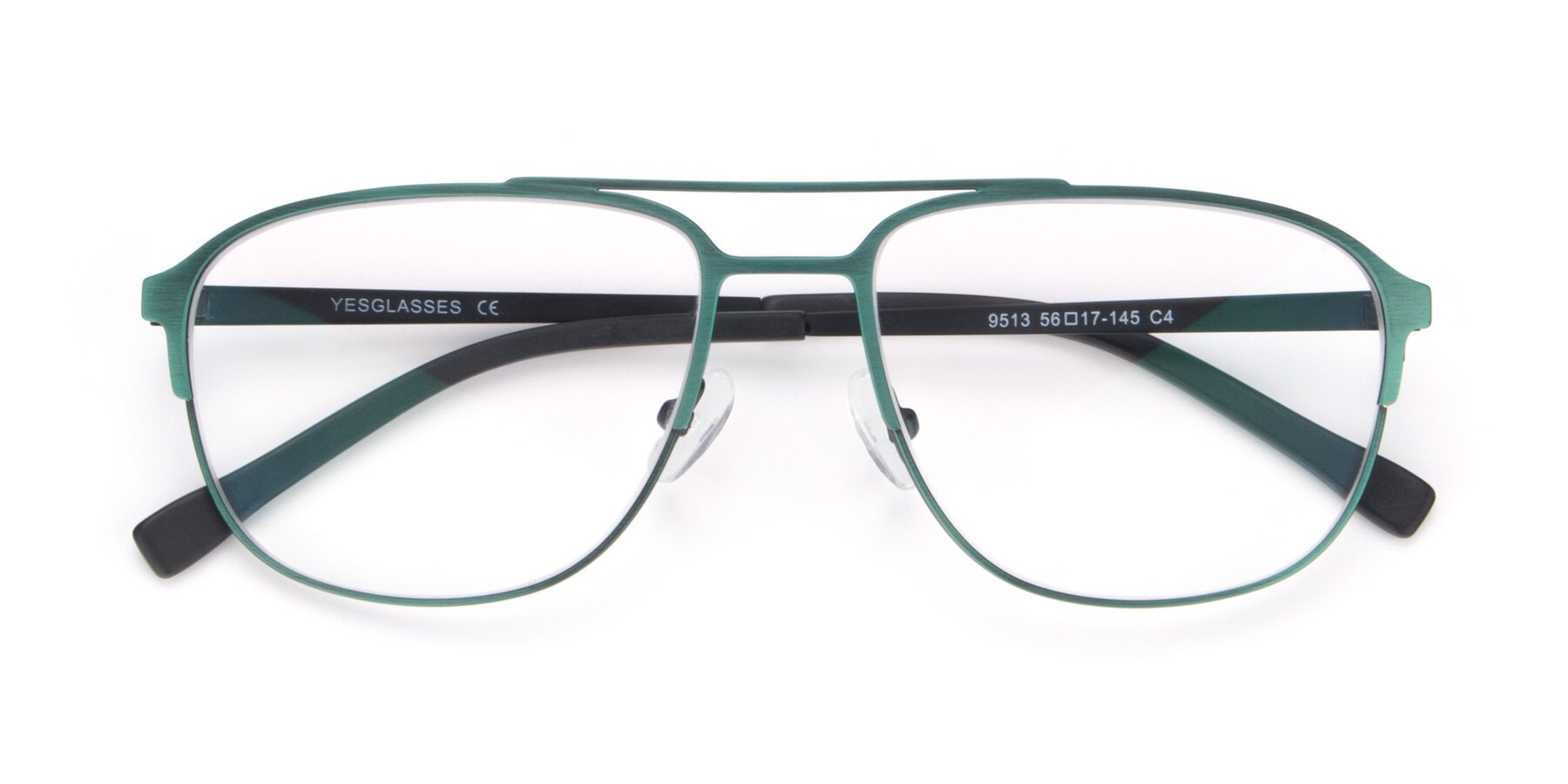 Folded Front of 9513 in Antique Green with Clear Eyeglass Lenses