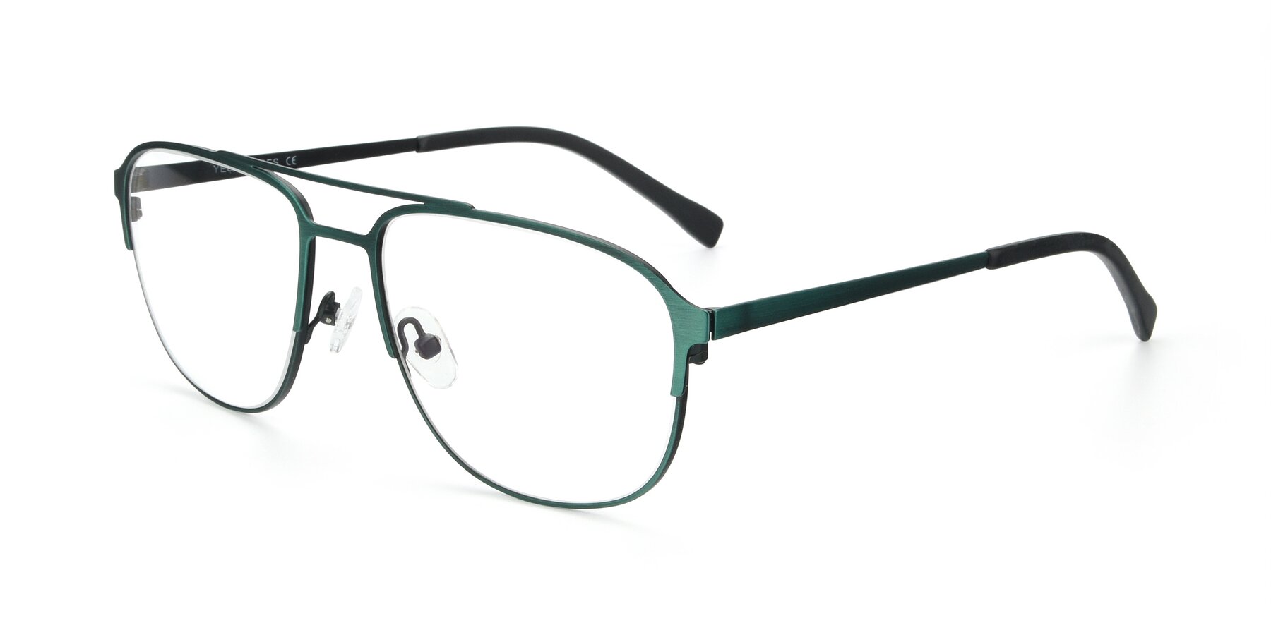 Angle of 9513 in Antique Green with Clear Eyeglass Lenses