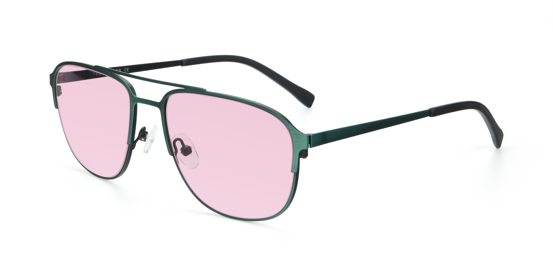 Angle of 9513 in Antique Green with Light Pink Tinted Lenses