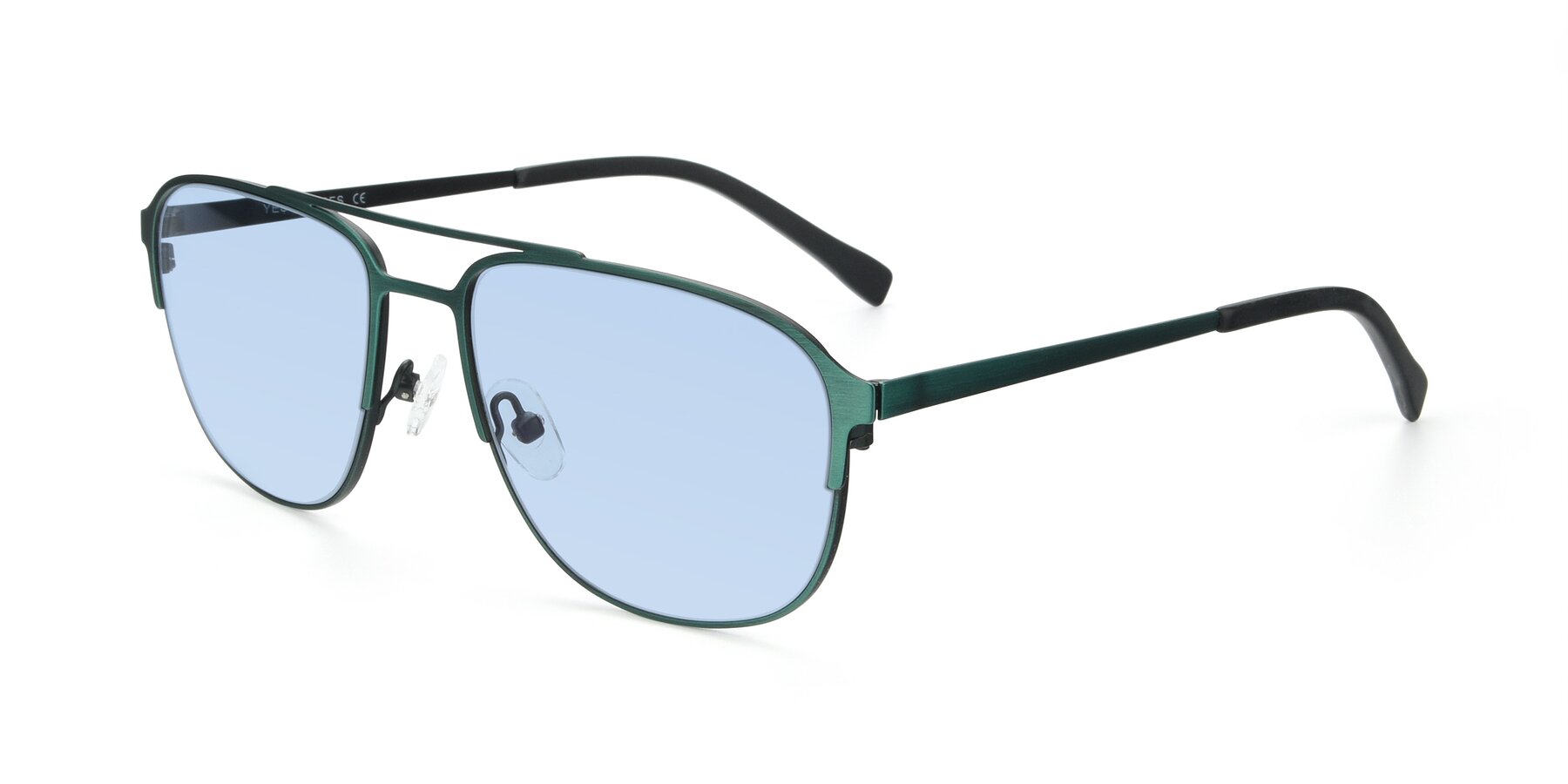 Angle of 9513 in Antique Green with Light Blue Tinted Lenses