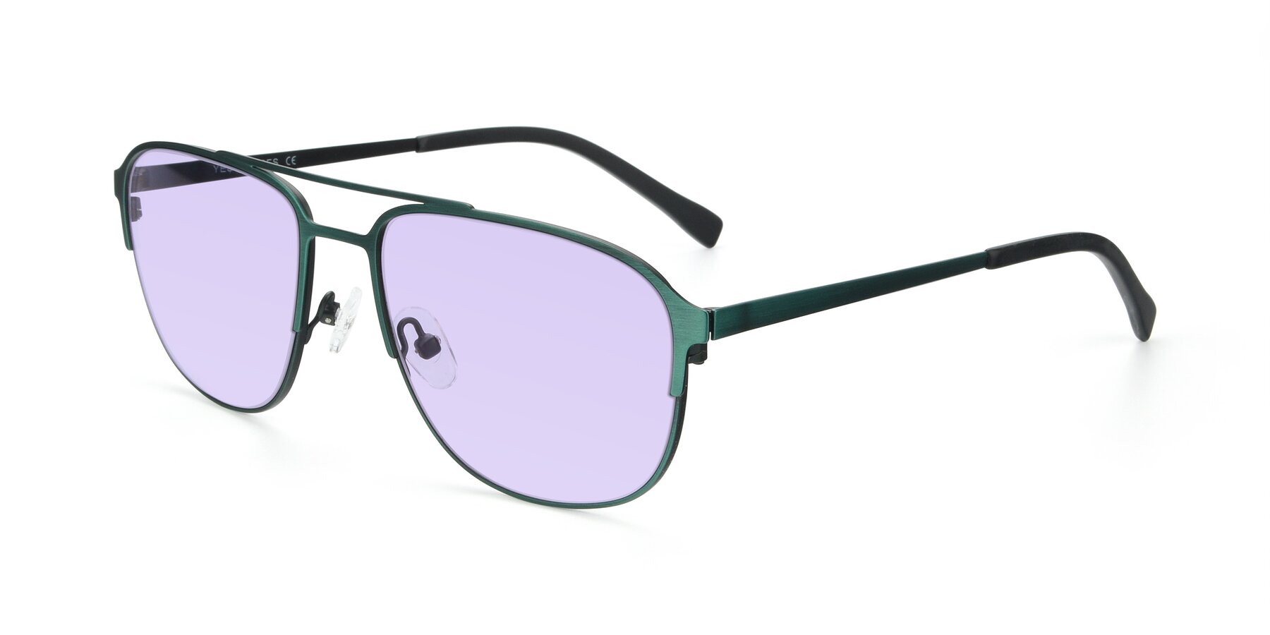 Angle of 9513 in Antique Green with Light Purple Tinted Lenses