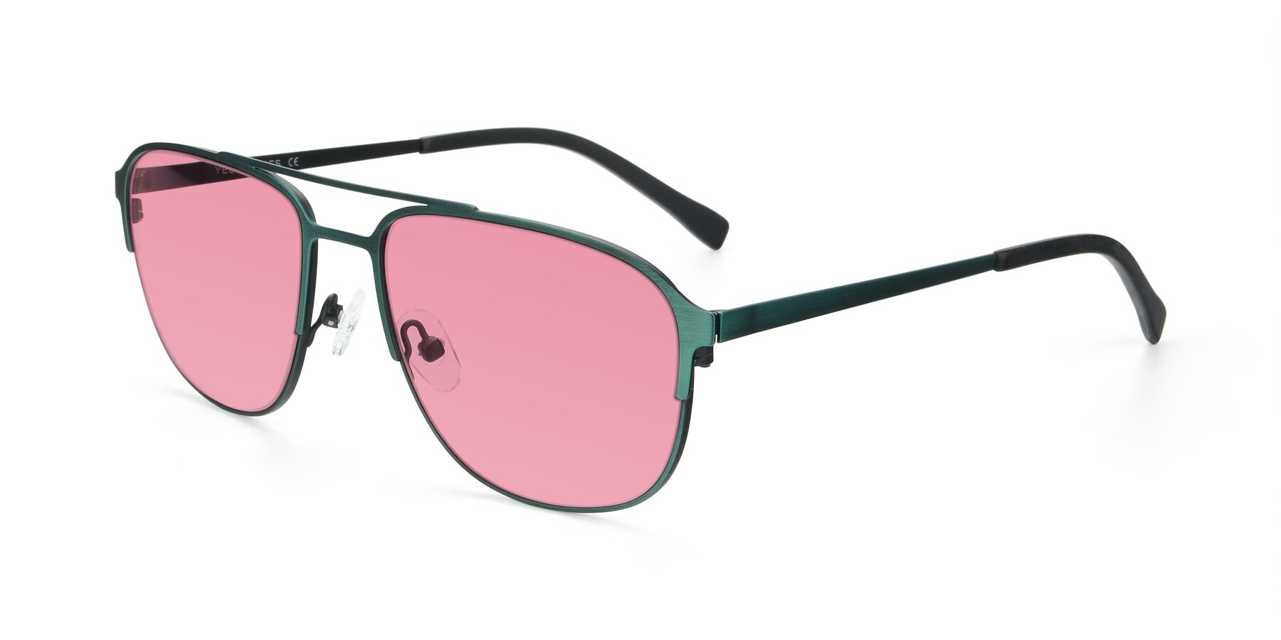 Angle of 9513 in Antique Green with Pink Tinted Lenses
