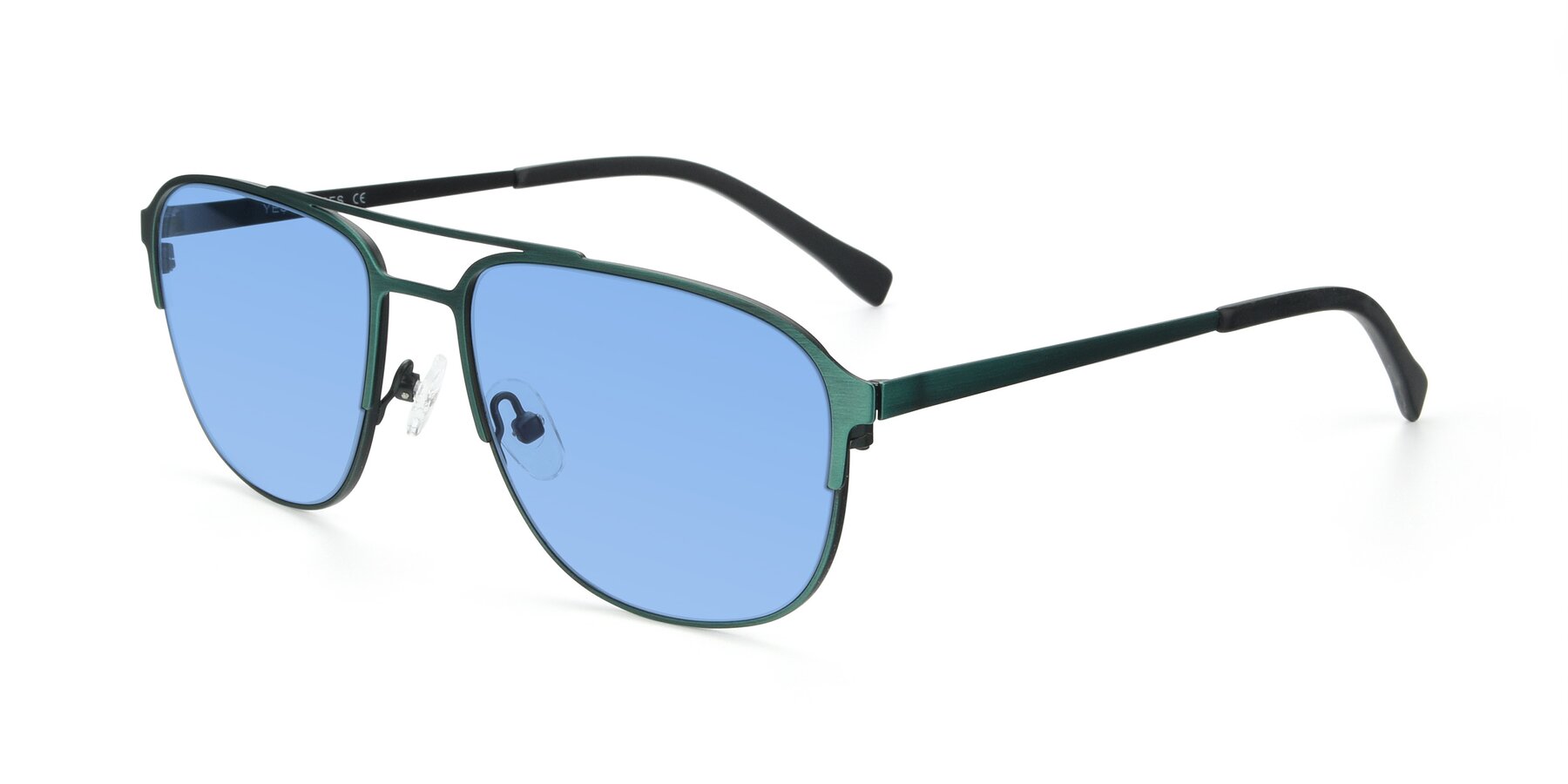 Angle of 9513 in Antique Green with Medium Blue Tinted Lenses