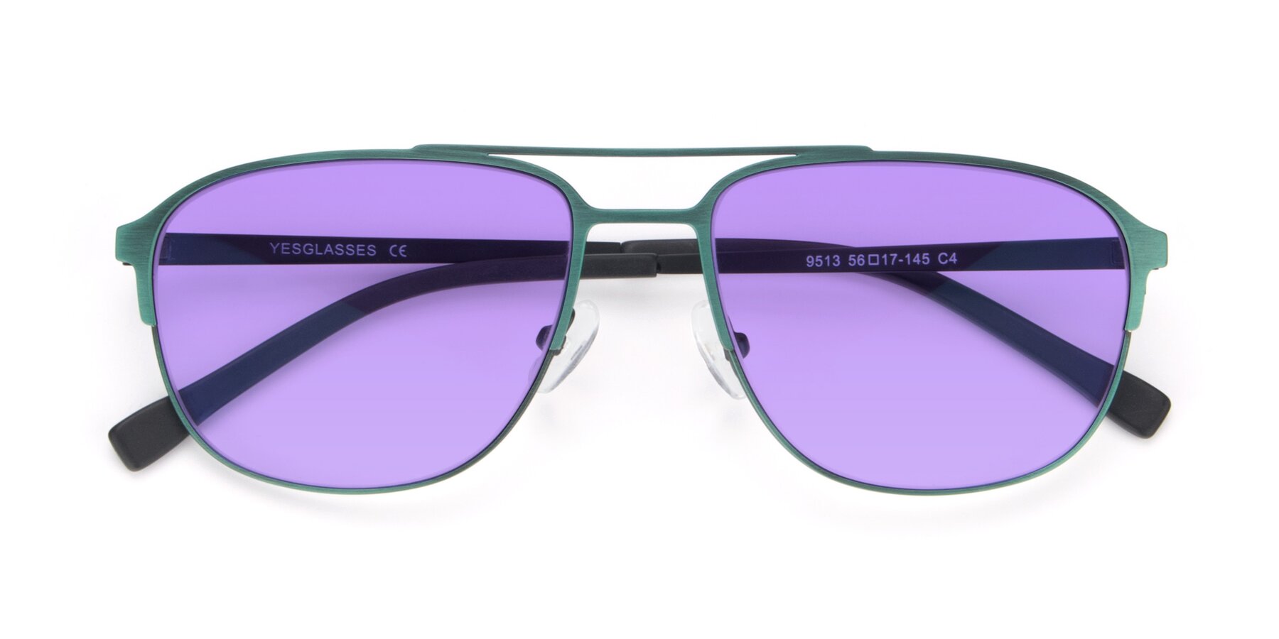 Folded Front of 9513 in Antique Green with Medium Purple Tinted Lenses