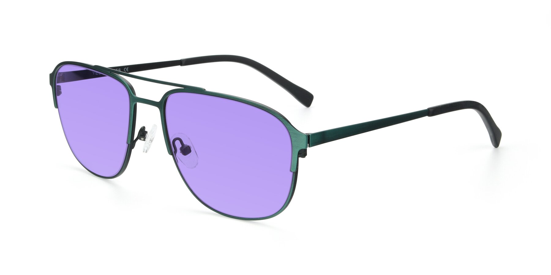 Angle of 9513 in Antique Green with Medium Purple Tinted Lenses