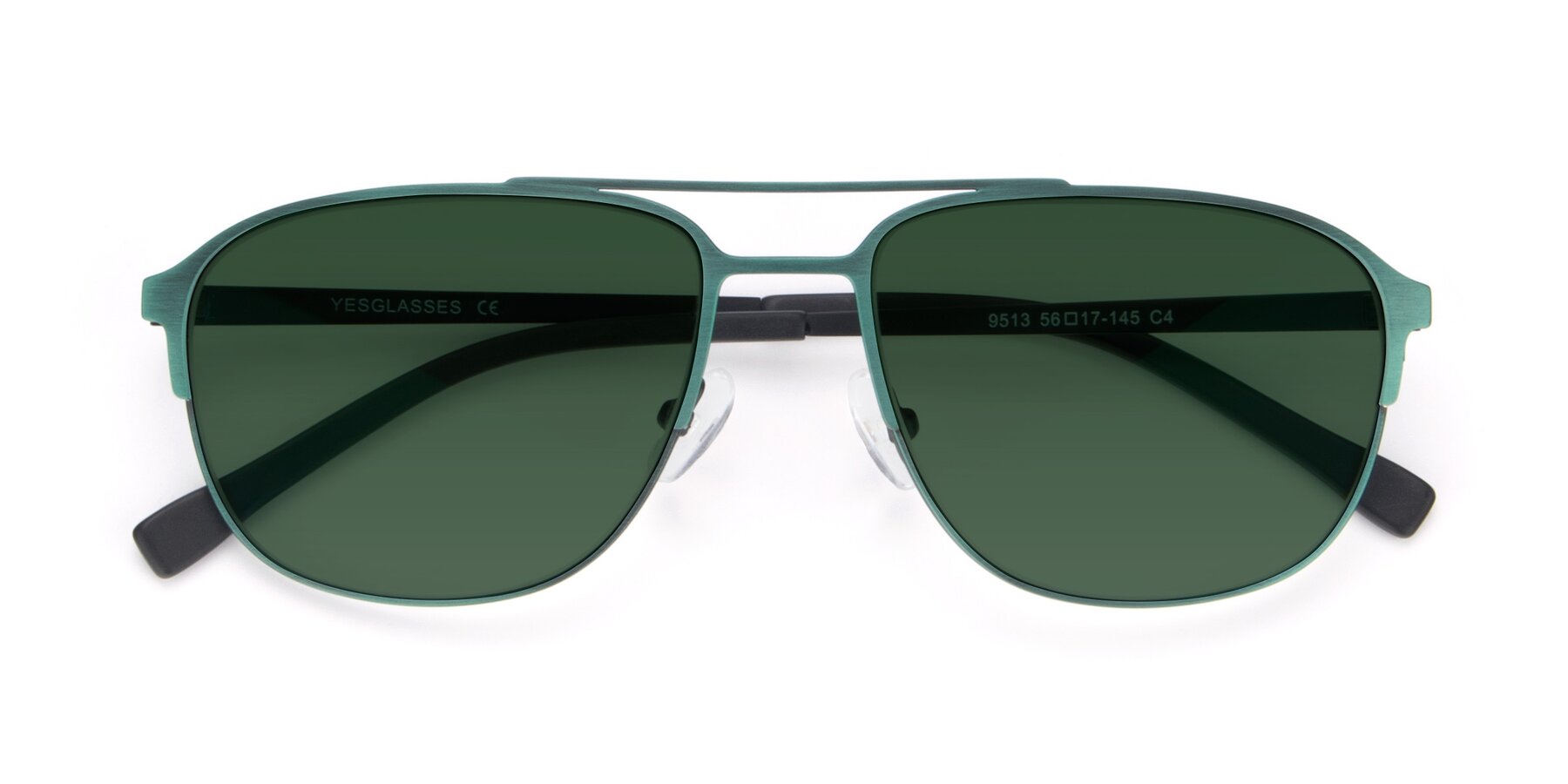 Antique Green Metal Aviator Square Tinted Sunglasses with Green Sunwear