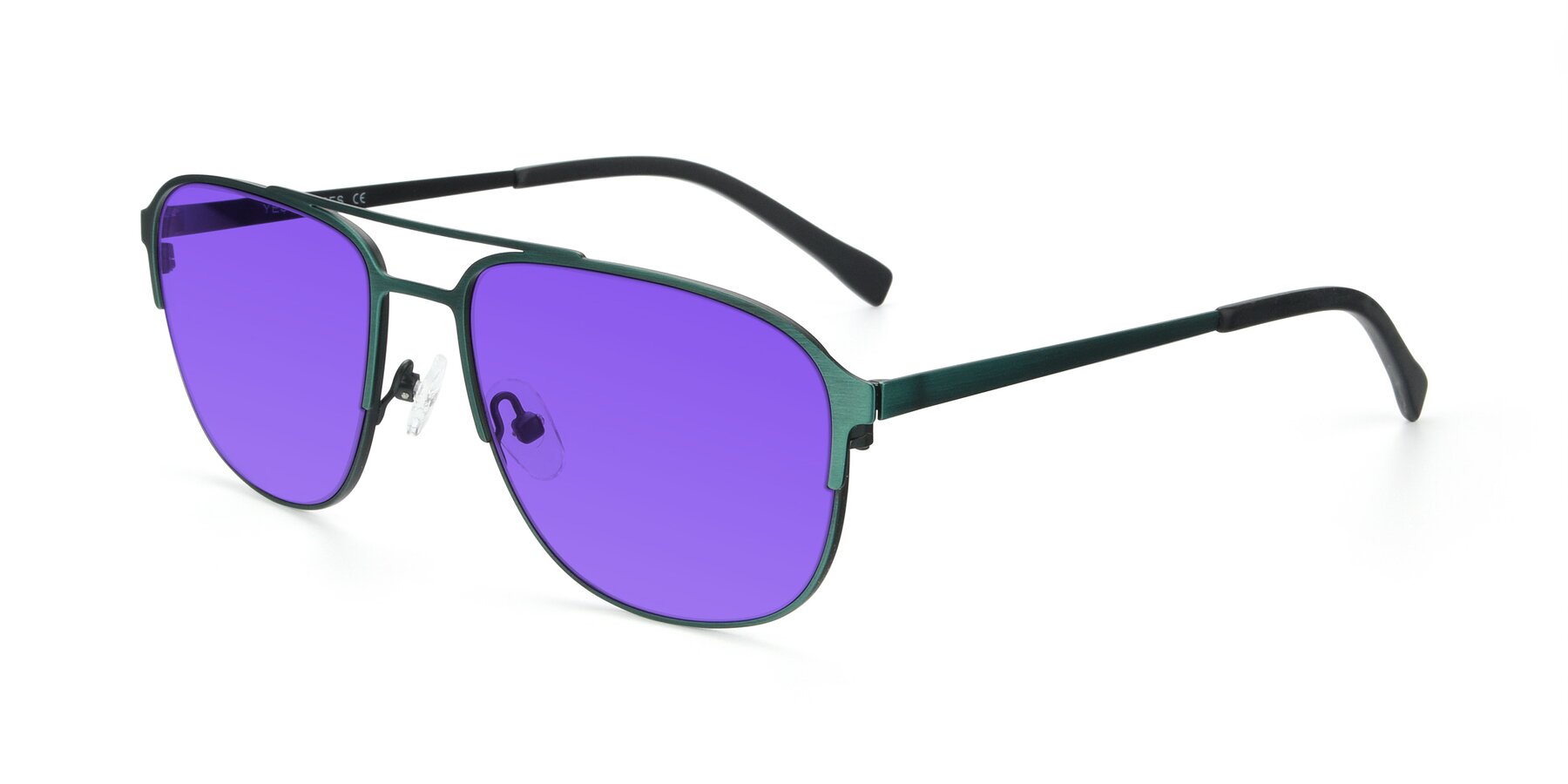 Angle of 9513 in Antique Green with Purple Tinted Lenses