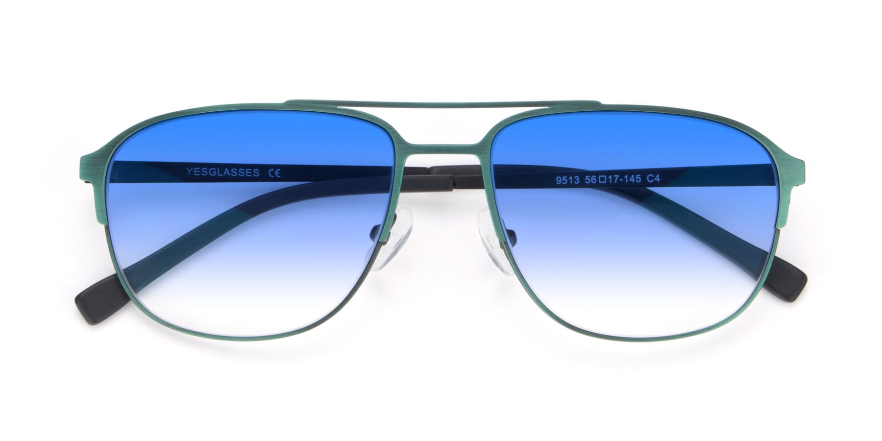 Folded Front of 9513 in Antique Green with Blue Gradient Lenses