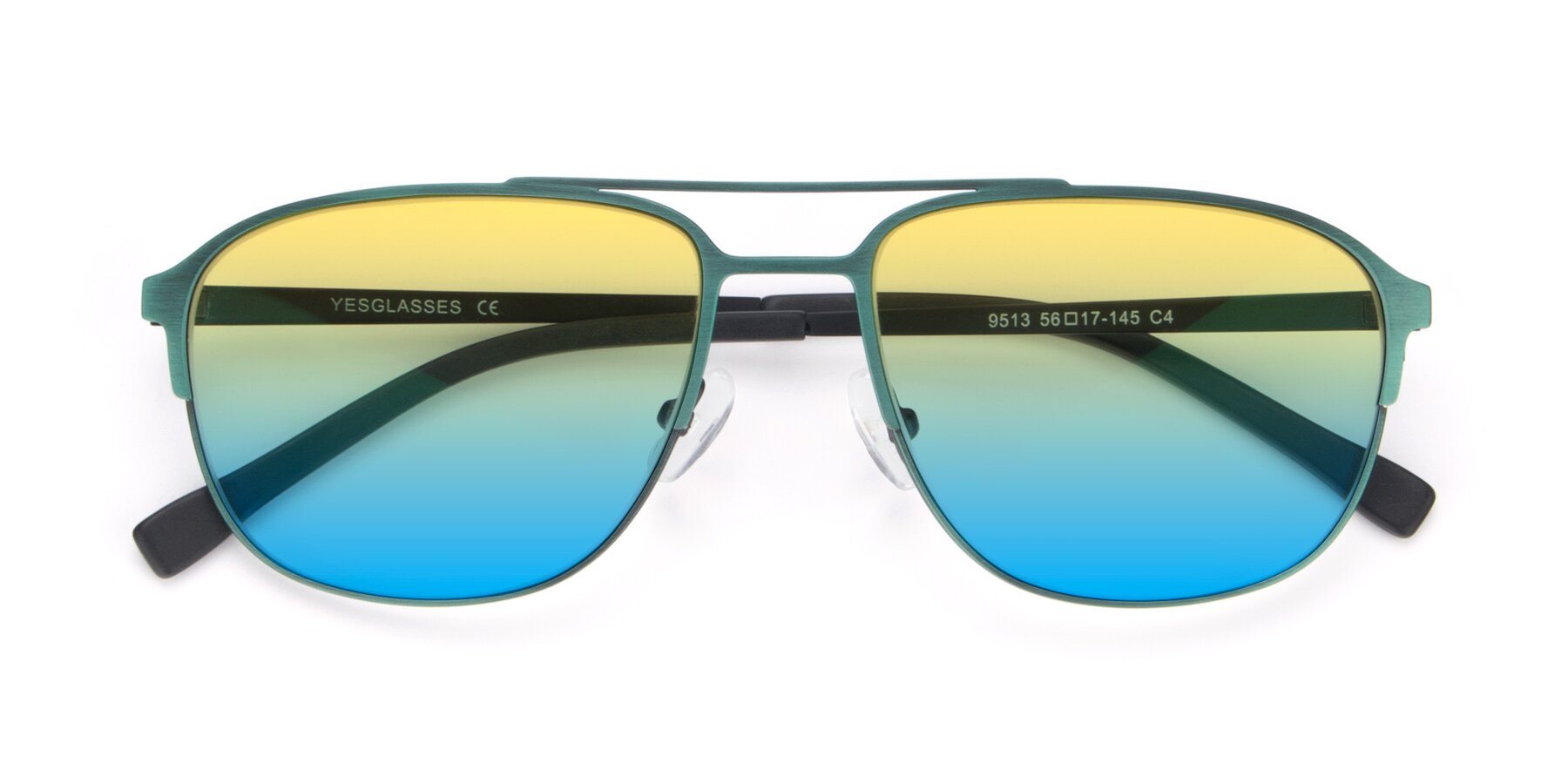 Folded Front of 9513 in Antique Green with Yellow / Blue Gradient Lenses