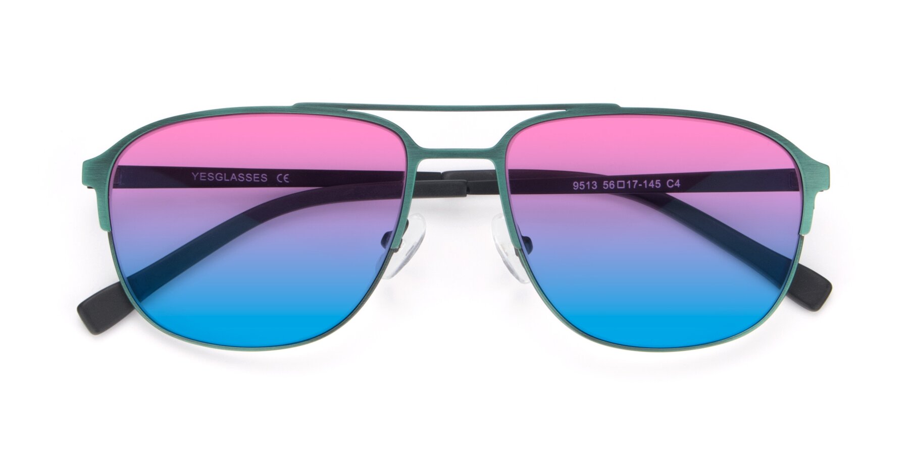 Folded Front of 9513 in Antique Green with Pink / Blue Gradient Lenses