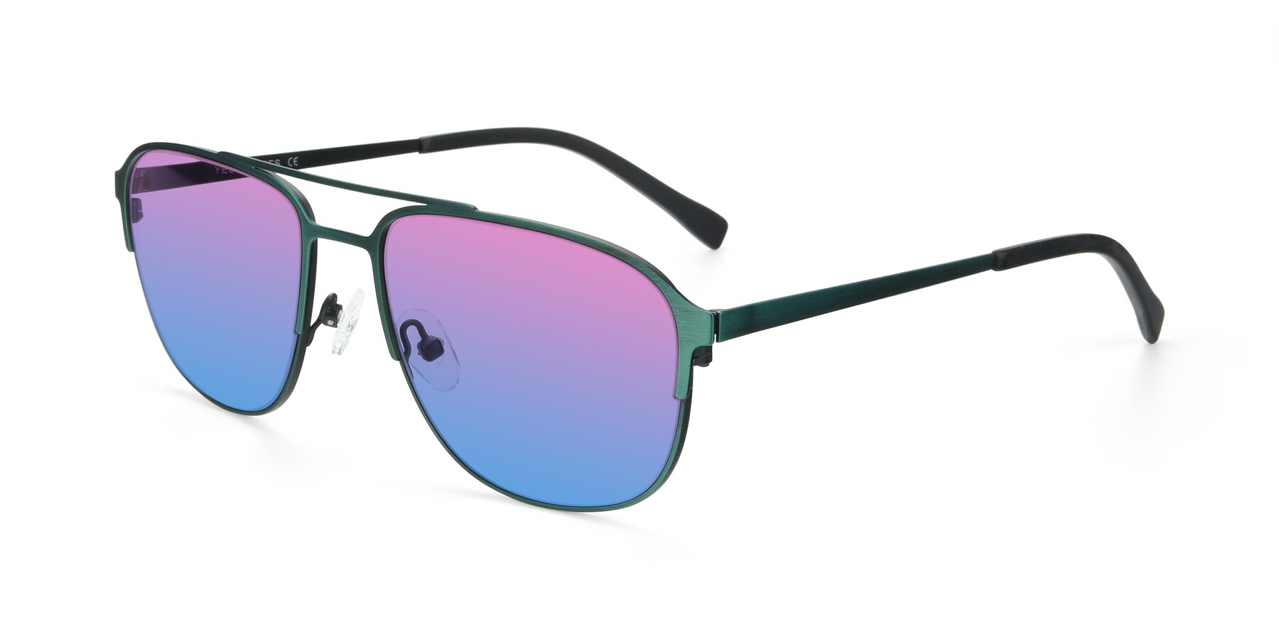 Angle of 9513 in Antique Green with Pink / Blue Gradient Lenses