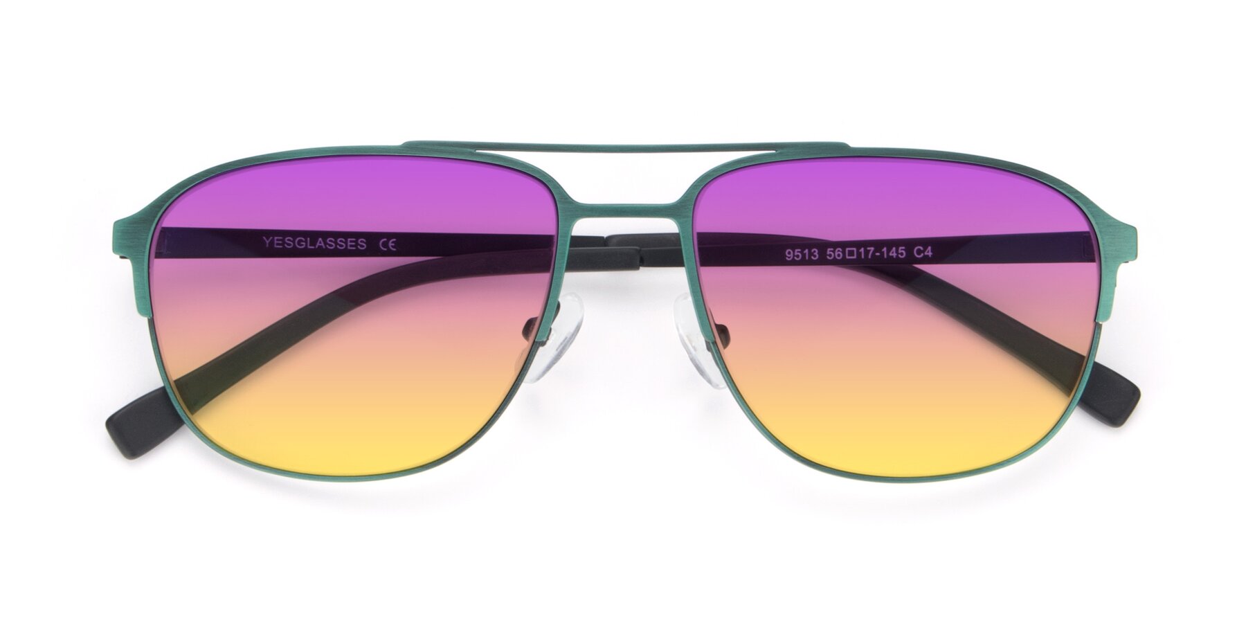 Folded Front of 9513 in Antique Green with Purple / Yellow Gradient Lenses