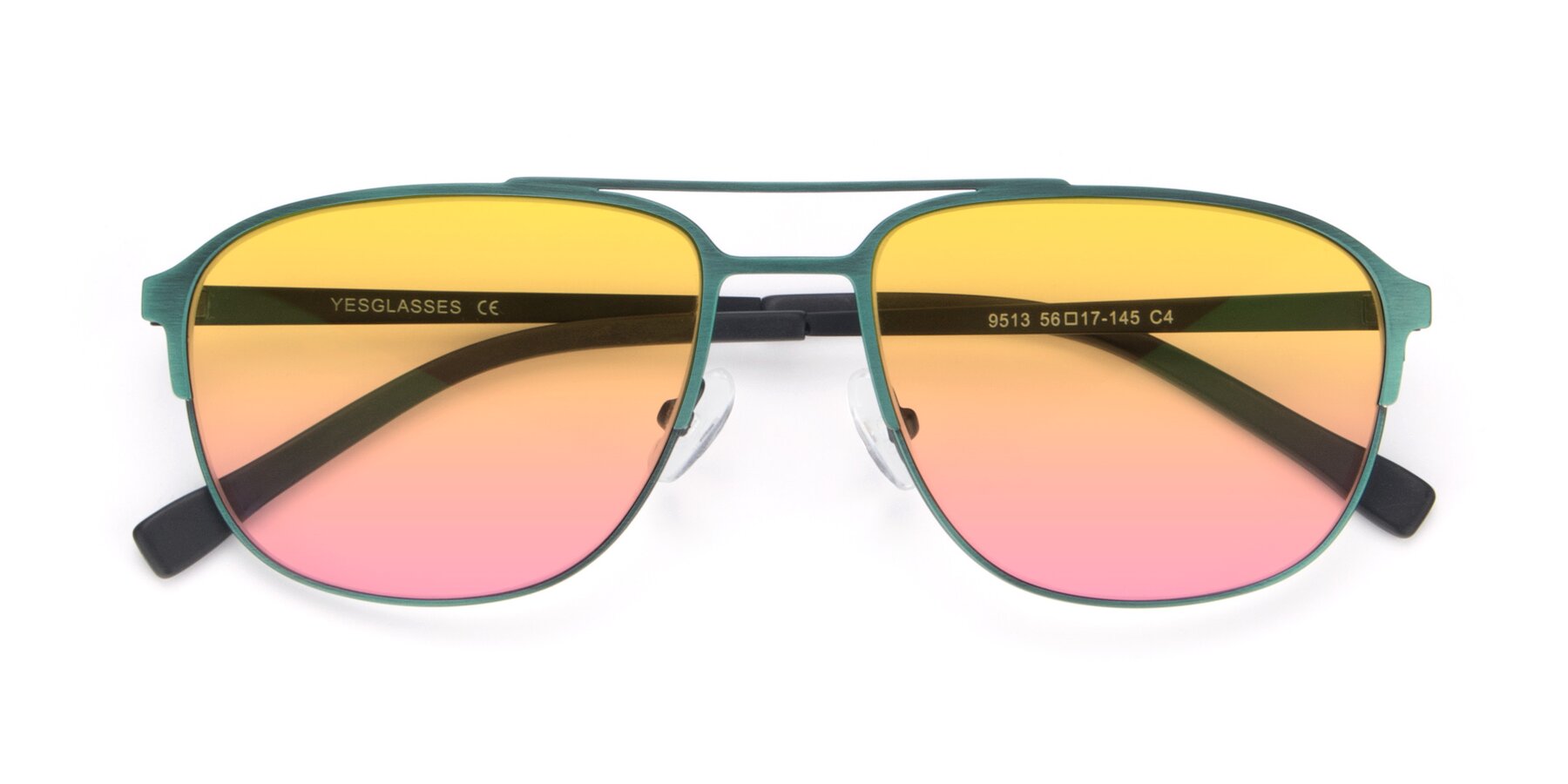Folded Front of 9513 in Antique Green with Yellow / Pink Gradient Lenses