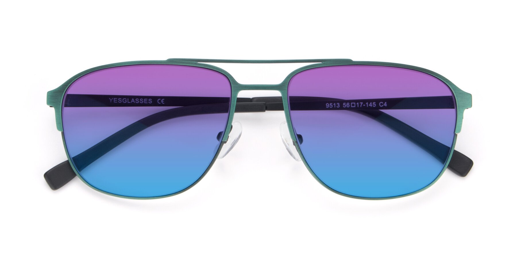 Folded Front of 9513 in Antique Green with Purple / Blue Gradient Lenses