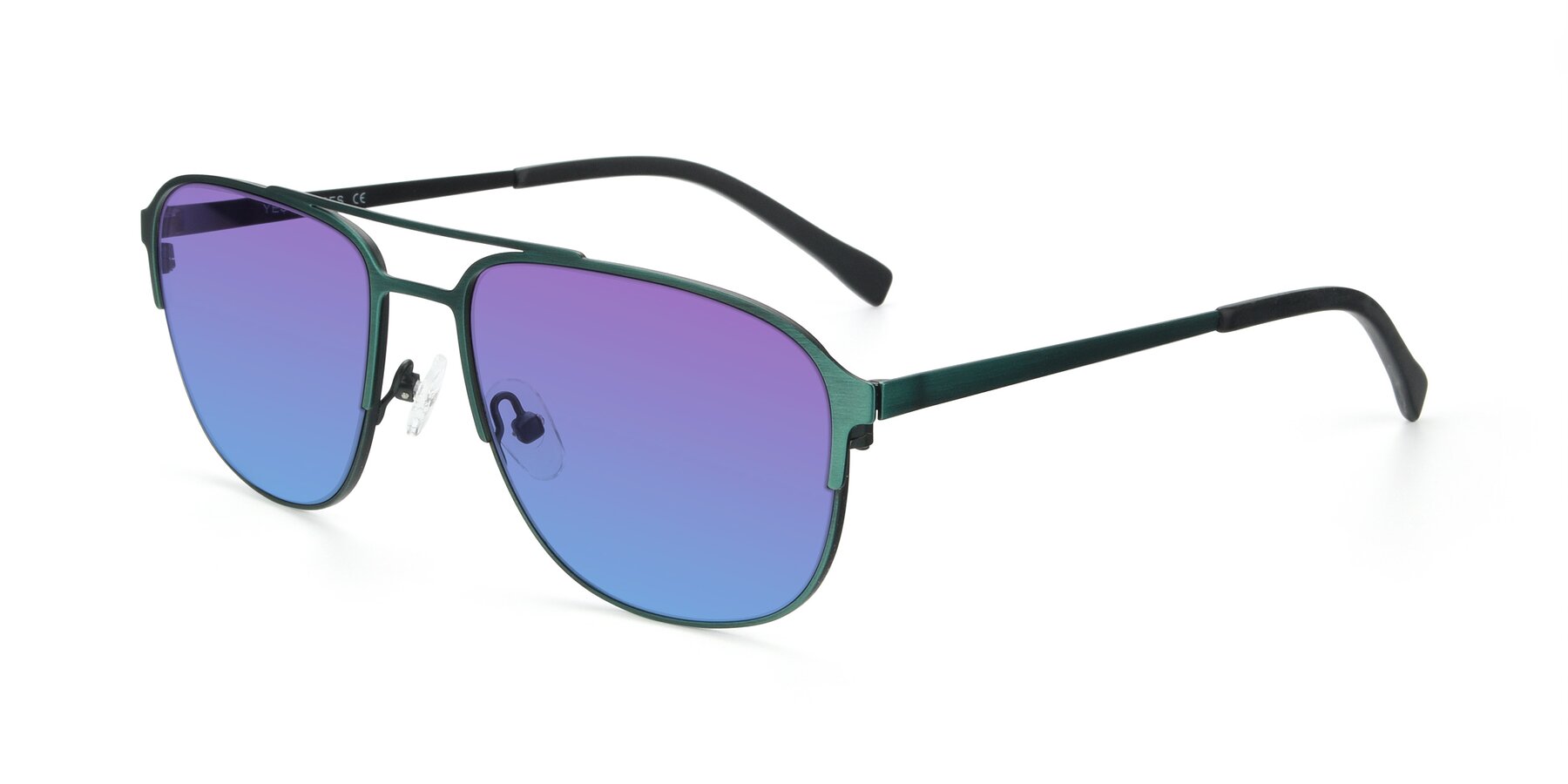 Angle of 9513 in Antique Green with Purple / Blue Gradient Lenses