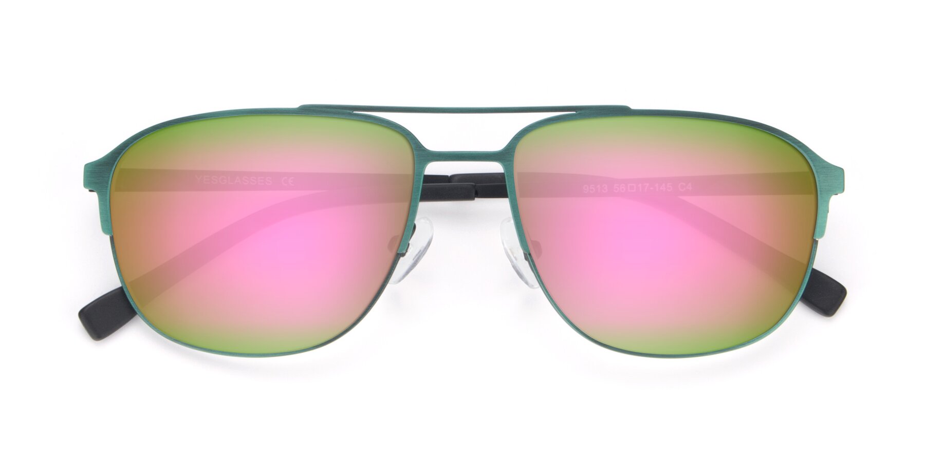 Folded Front of 9513 in Antique Green with Pink Mirrored Lenses