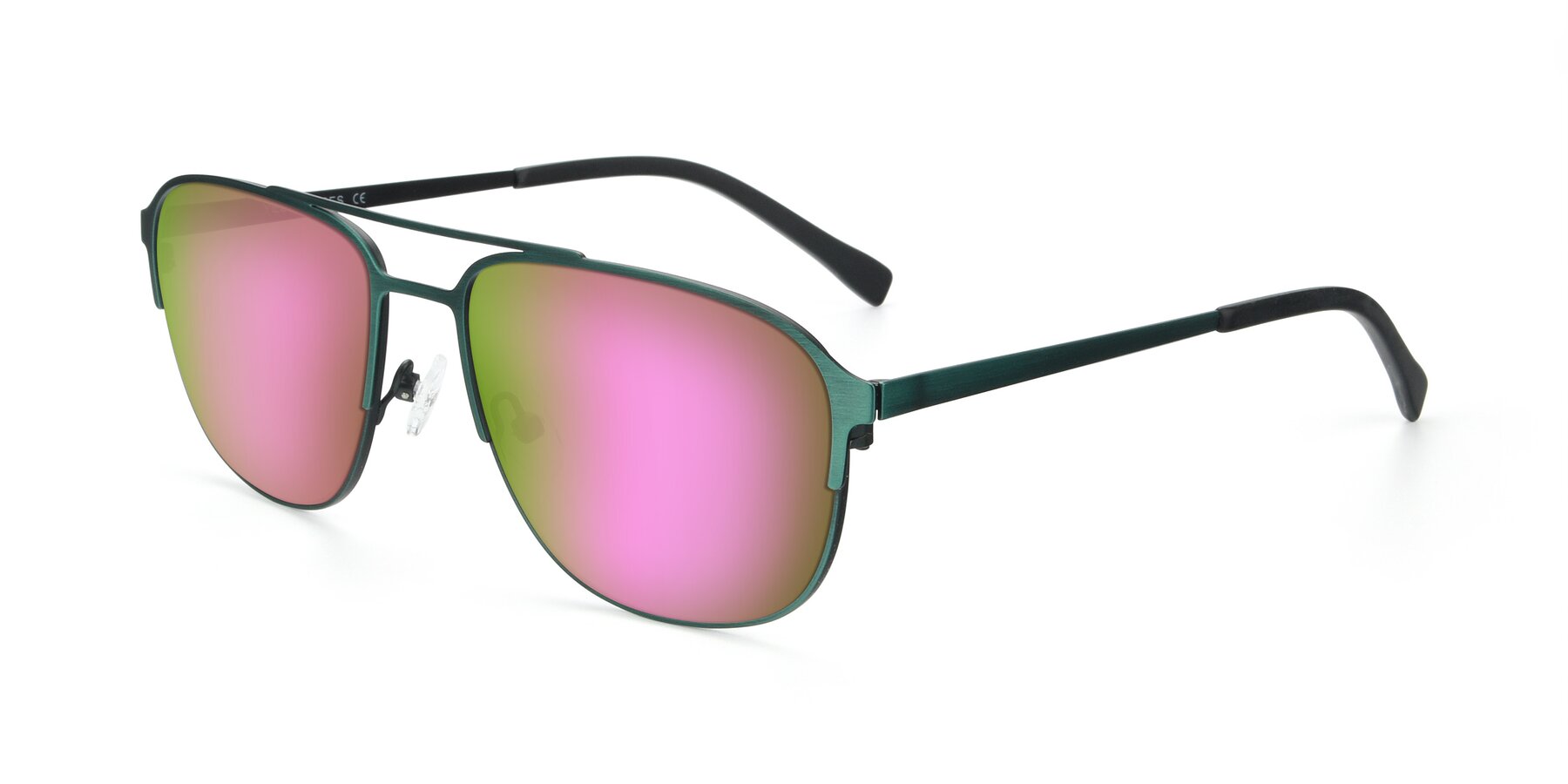 Angle of 9513 in Antique Green with Pink Mirrored Lenses