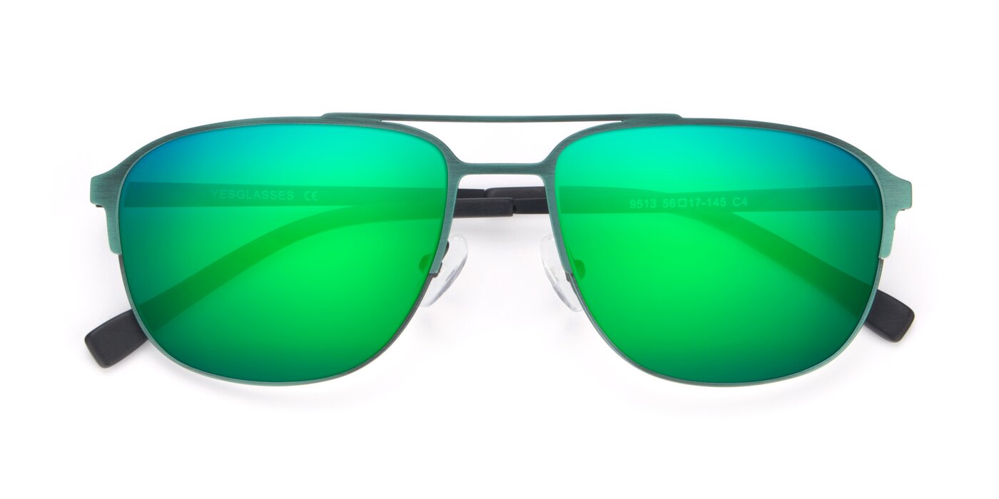 9513 - Antique Green Flash Mirrored Sunglasses