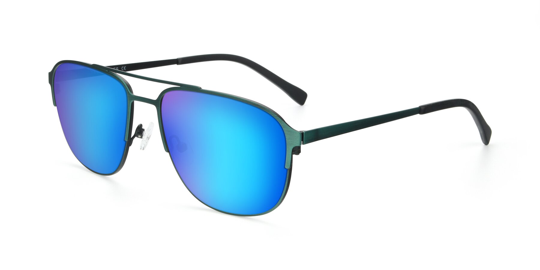 Angle of 9513 in Antique Green with Blue Mirrored Lenses