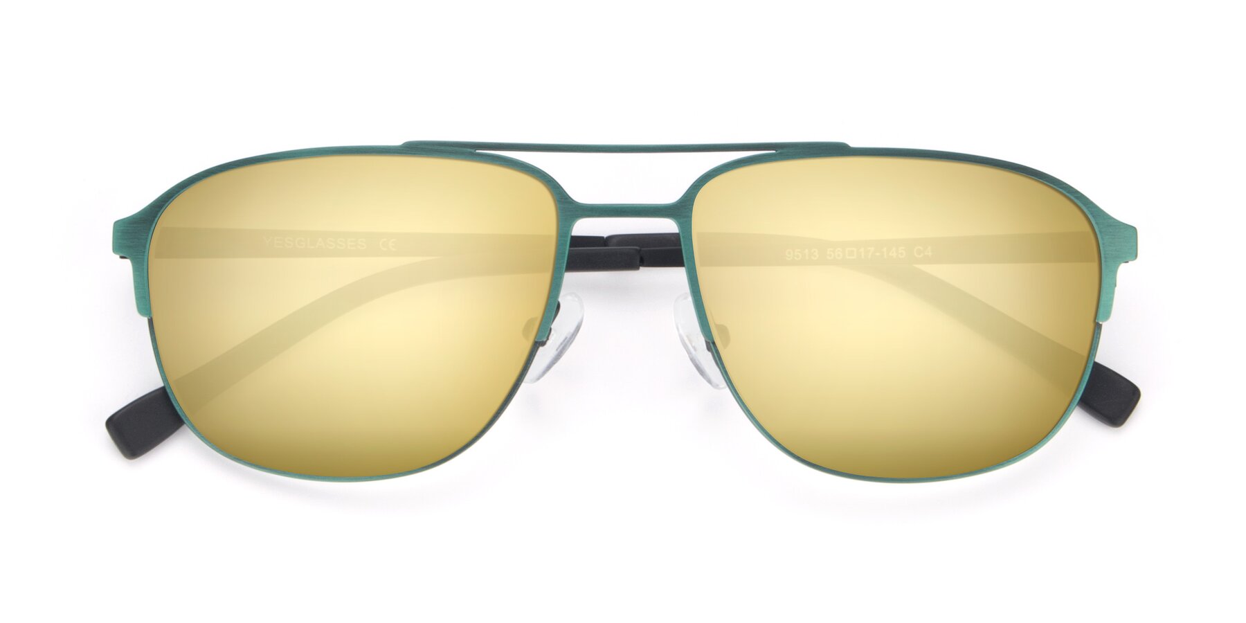 Folded Front of 9513 in Antique Green with Gold Mirrored Lenses