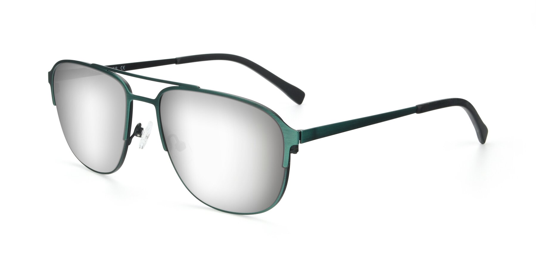 Angle of 9513 in Antique Green with Silver Mirrored Lenses
