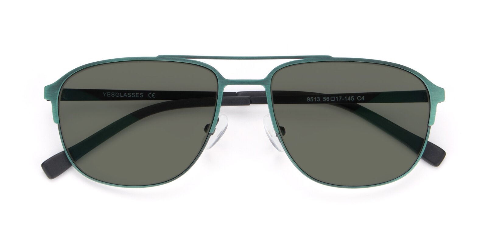 Antique Green Metal Aviator Square Polarized Sunglasses With Gray Sunwear Lenses 9513 