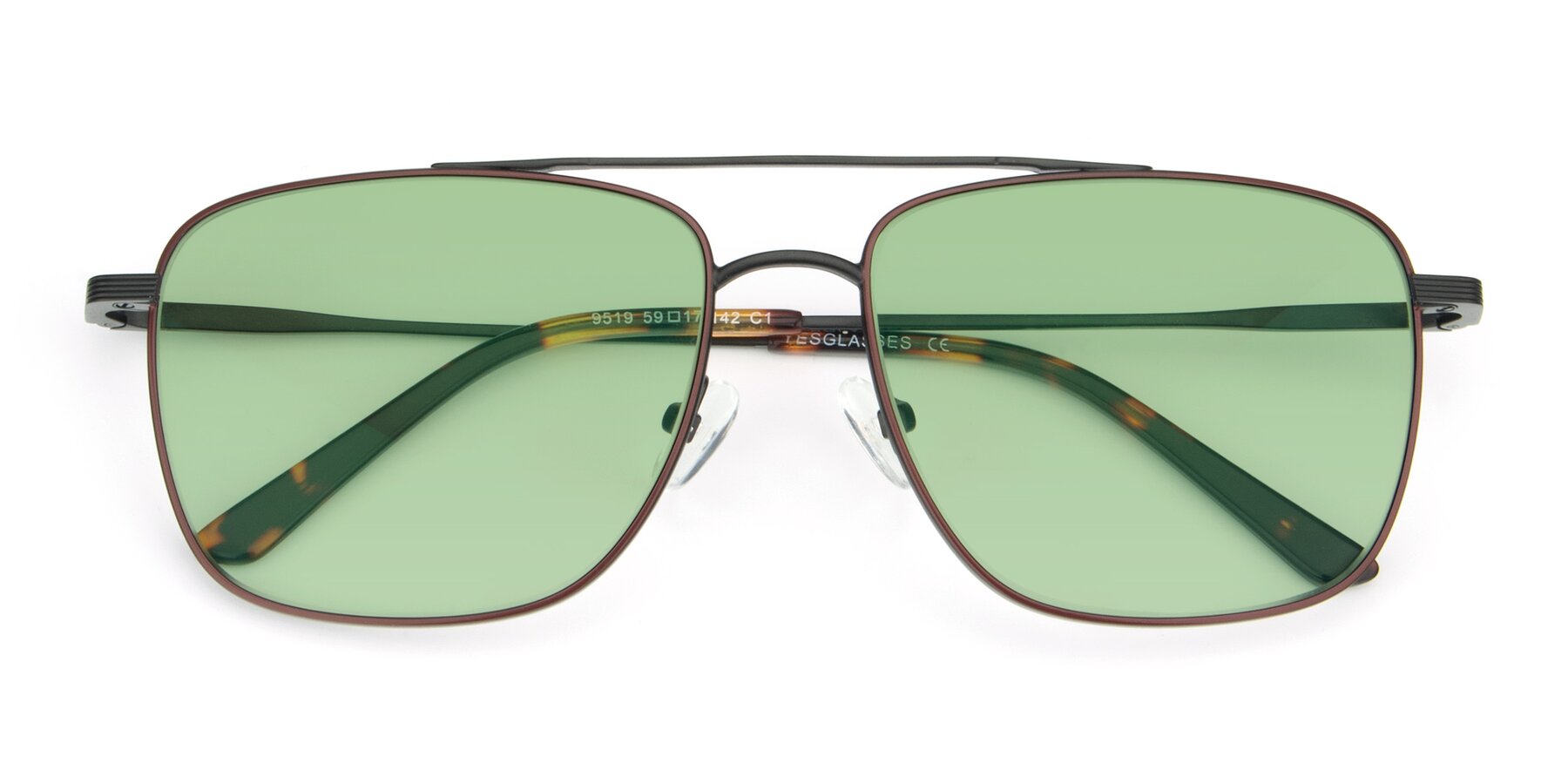 Folded Front of 9519 in Brown-Black with Medium Green Tinted Lenses