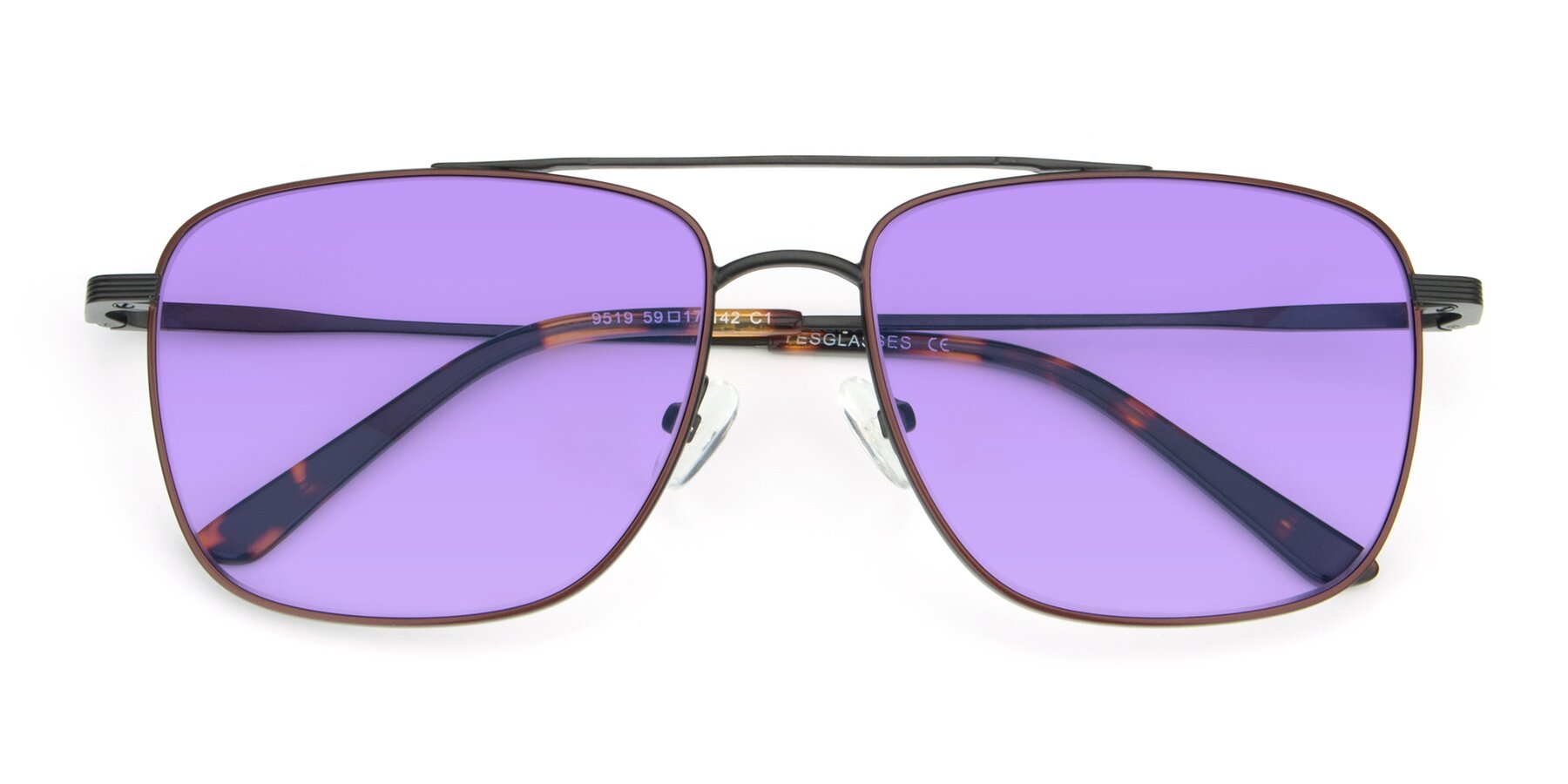 Folded Front of 9519 in Brown-Black with Medium Purple Tinted Lenses